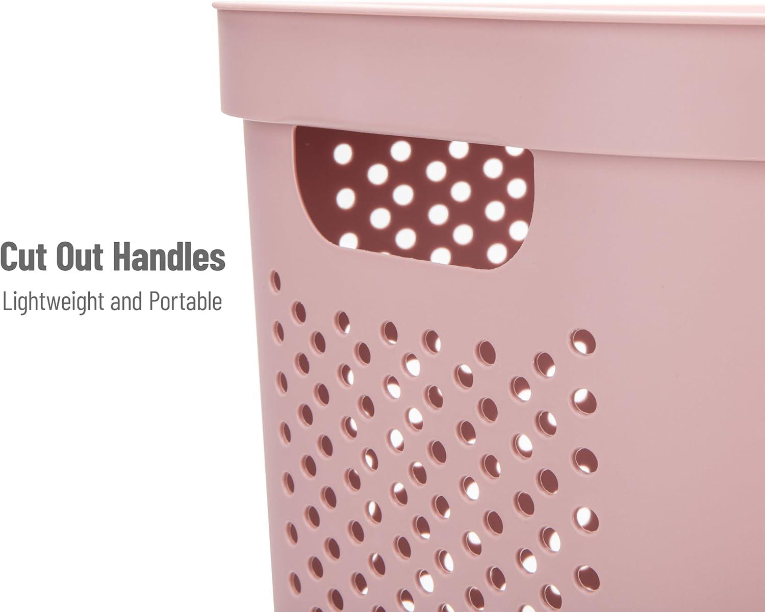 imageMind Reader 60L Slim Laundry Hamper Clothes Basket Lid Ventilated Plastic Set of 2 BlackPink