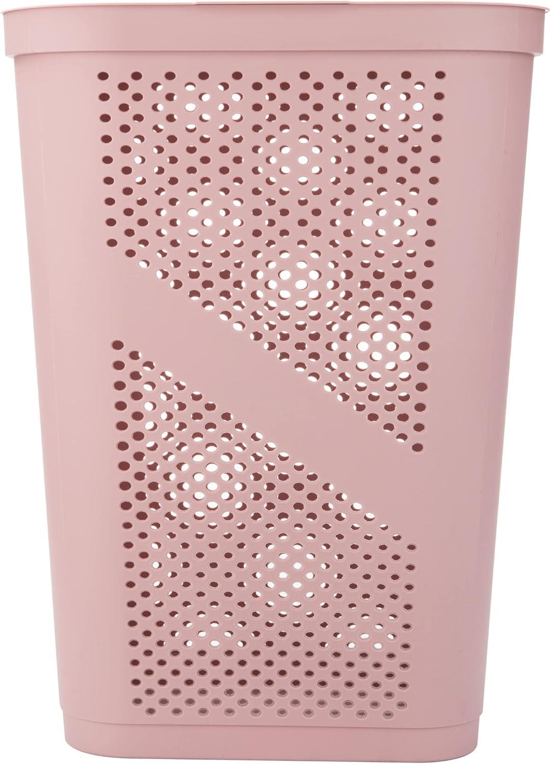 imageMind Reader 60L Slim Laundry Hamper Clothes Basket Lid Ventilated Plastic Set of 2 BlackPink