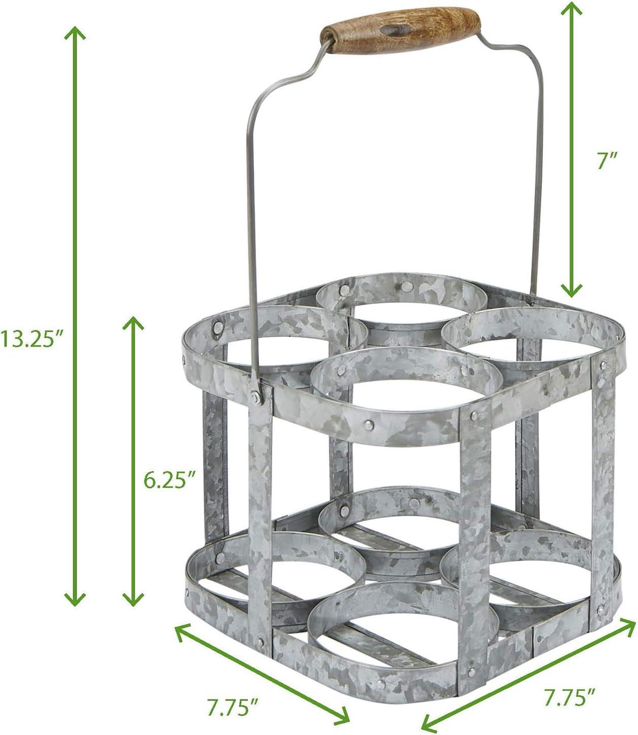 imageMind Reader 6Bottle Wine Bottle and Glass Caddy Stemware Holder Outdoor Galvanized Metal 12 L x 775 W x 625 H Silver4 Compartment