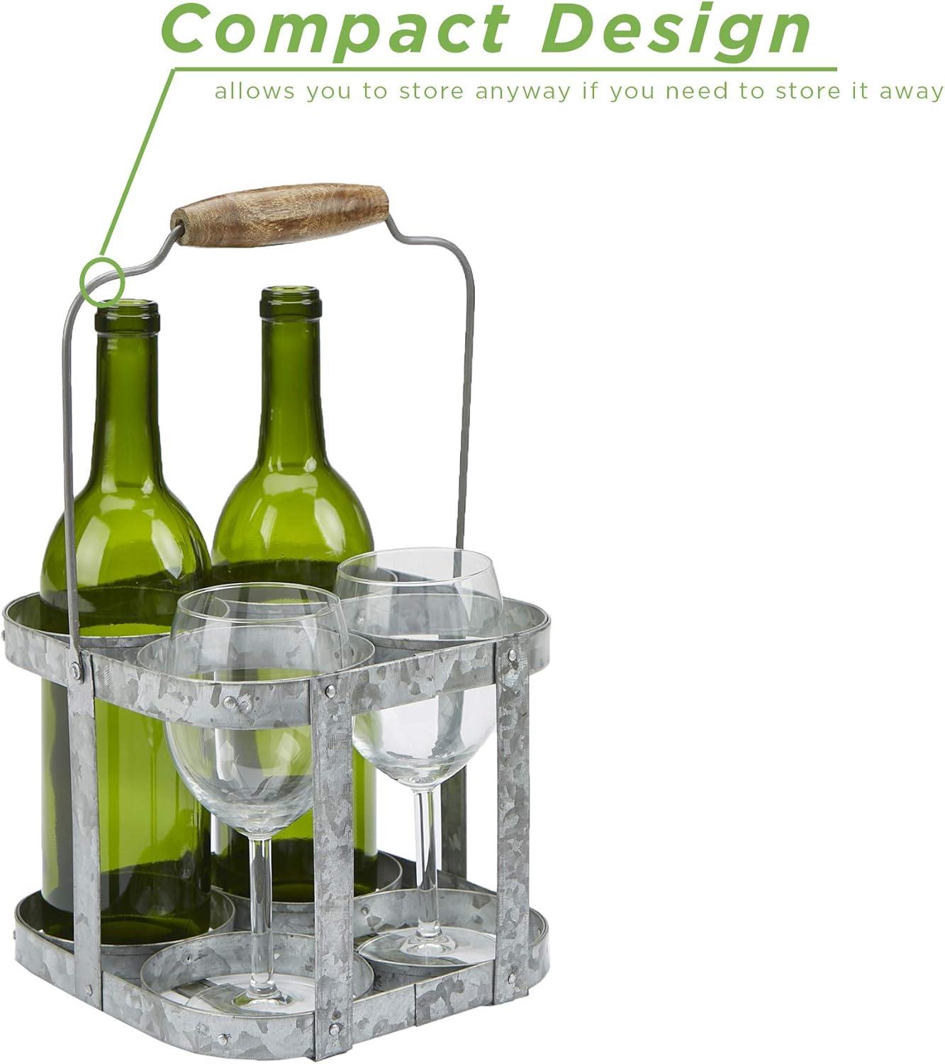imageMind Reader 6Bottle Wine Bottle and Glass Caddy Stemware Holder Outdoor Galvanized Metal 12 L x 775 W x 625 H Silver4 Compartment