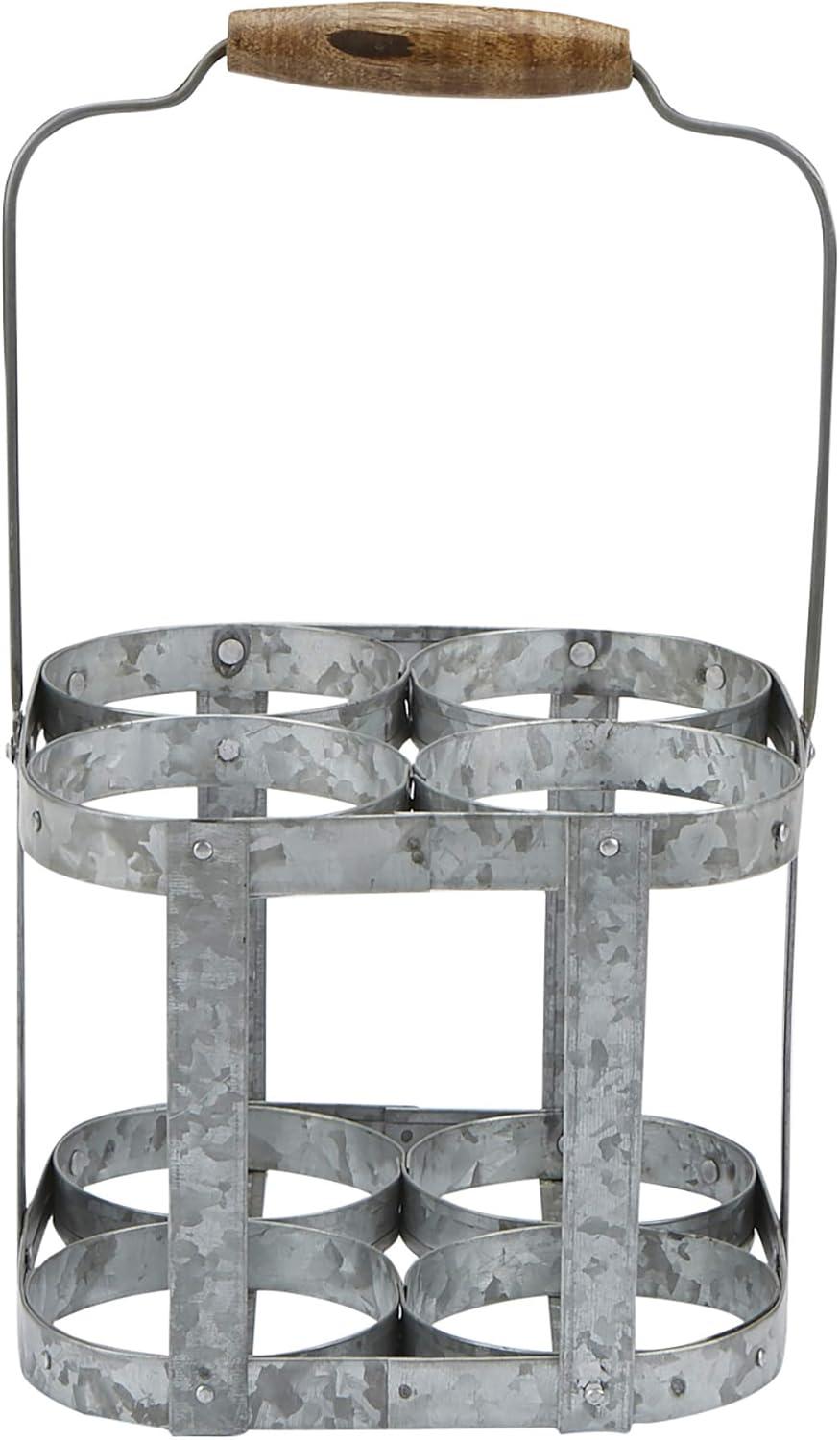 imageMind Reader 6Bottle Wine Bottle and Glass Caddy Stemware Holder Outdoor Galvanized Metal 12 L x 775 W x 625 H Silver4 Compartment