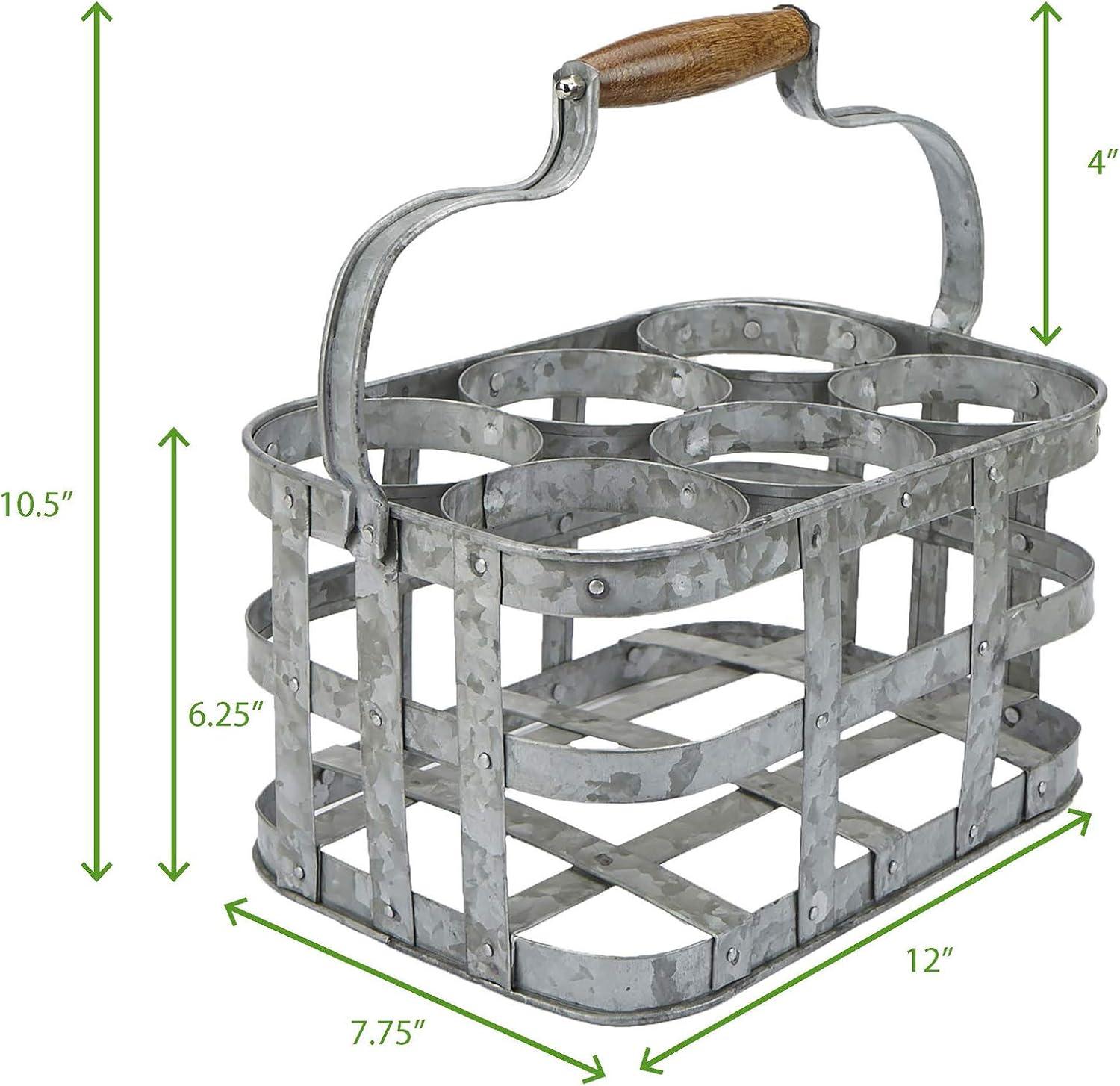 imageMind Reader 6Bottle Wine Bottle and Glass Caddy Stemware Holder Outdoor Galvanized Metal 12 L x 775 W x 625 H Silver6 Compartment