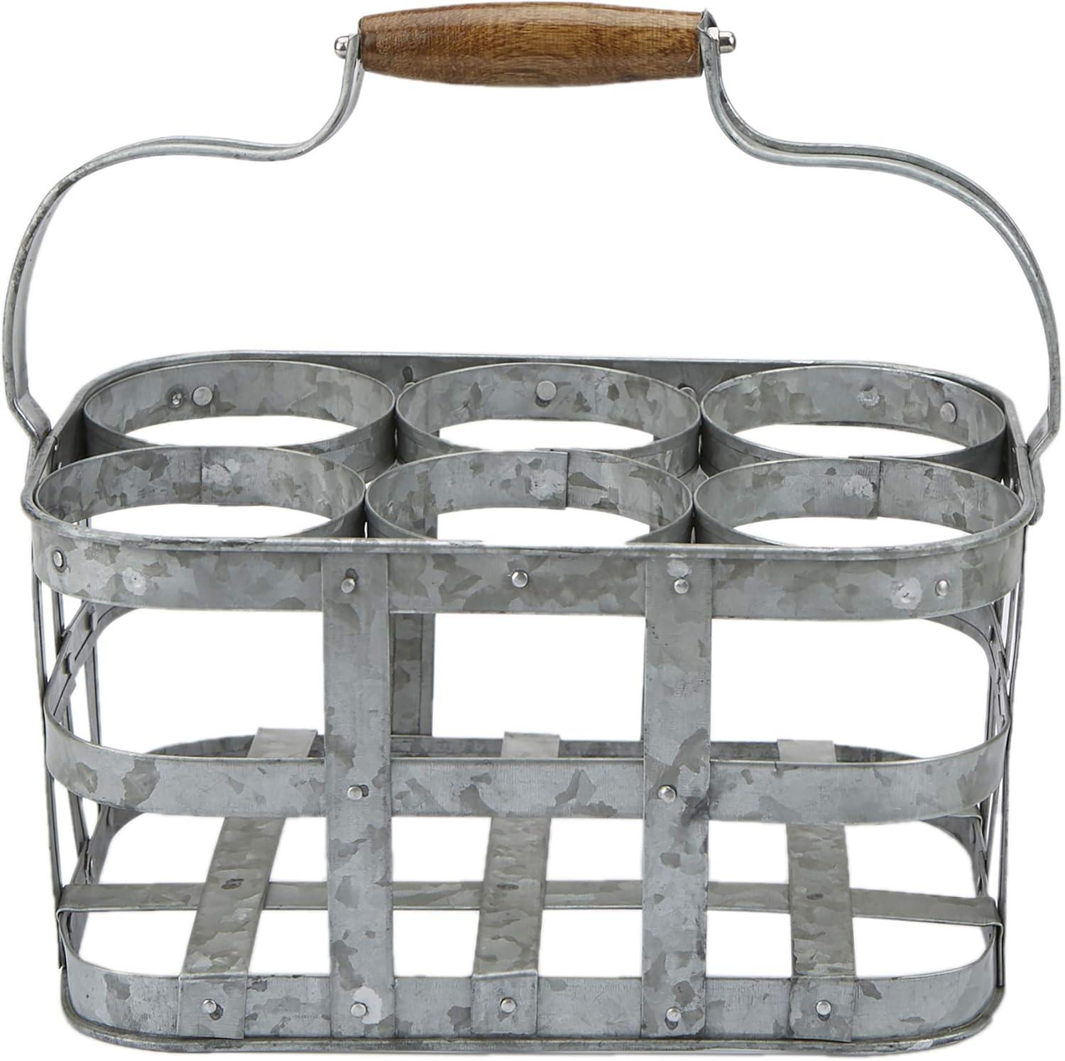 imageMind Reader 6Bottle Wine Bottle and Glass Caddy Stemware Holder Outdoor Galvanized Metal 12 L x 775 W x 625 H Silver6 Compartment