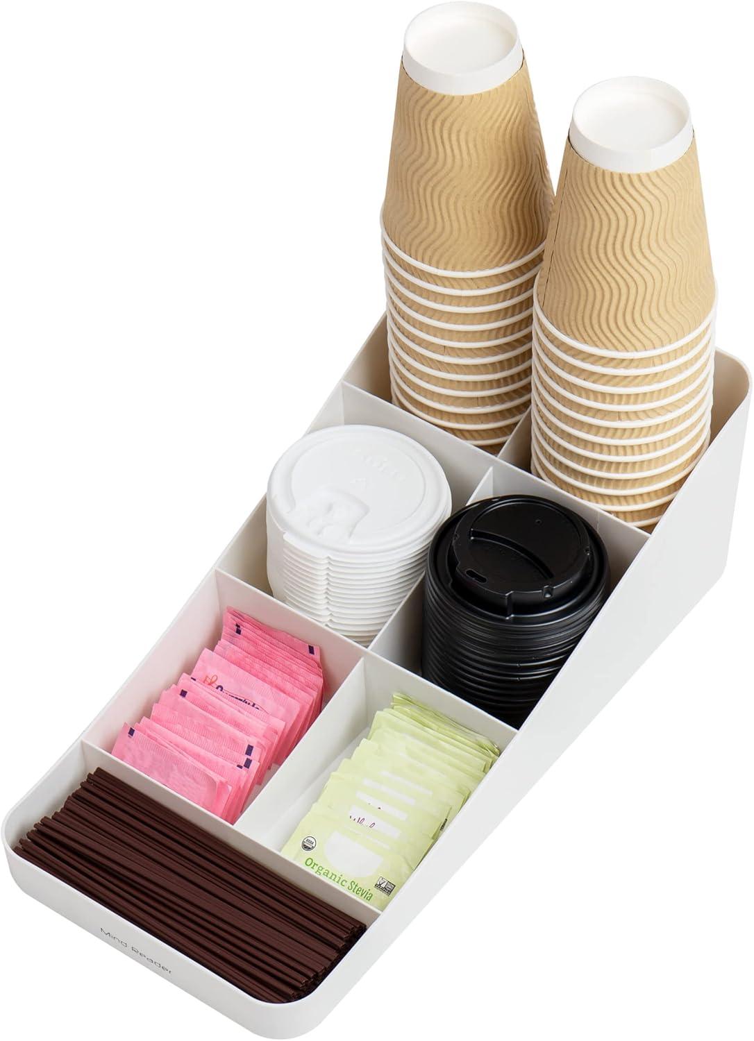 imageMind Reader 7 Compartment Coffee Condiment Cups Lids Sugars StirrersStorage Organizer White4Pack