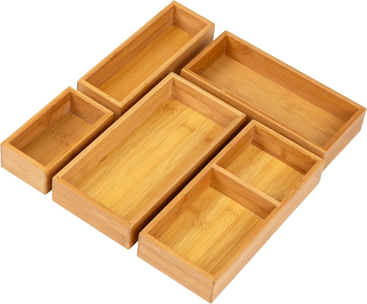 imageMind Reader 8Pc Drawer Organizer Desk Organizer Interlocking Storage Kitchen Office WhiteBrown