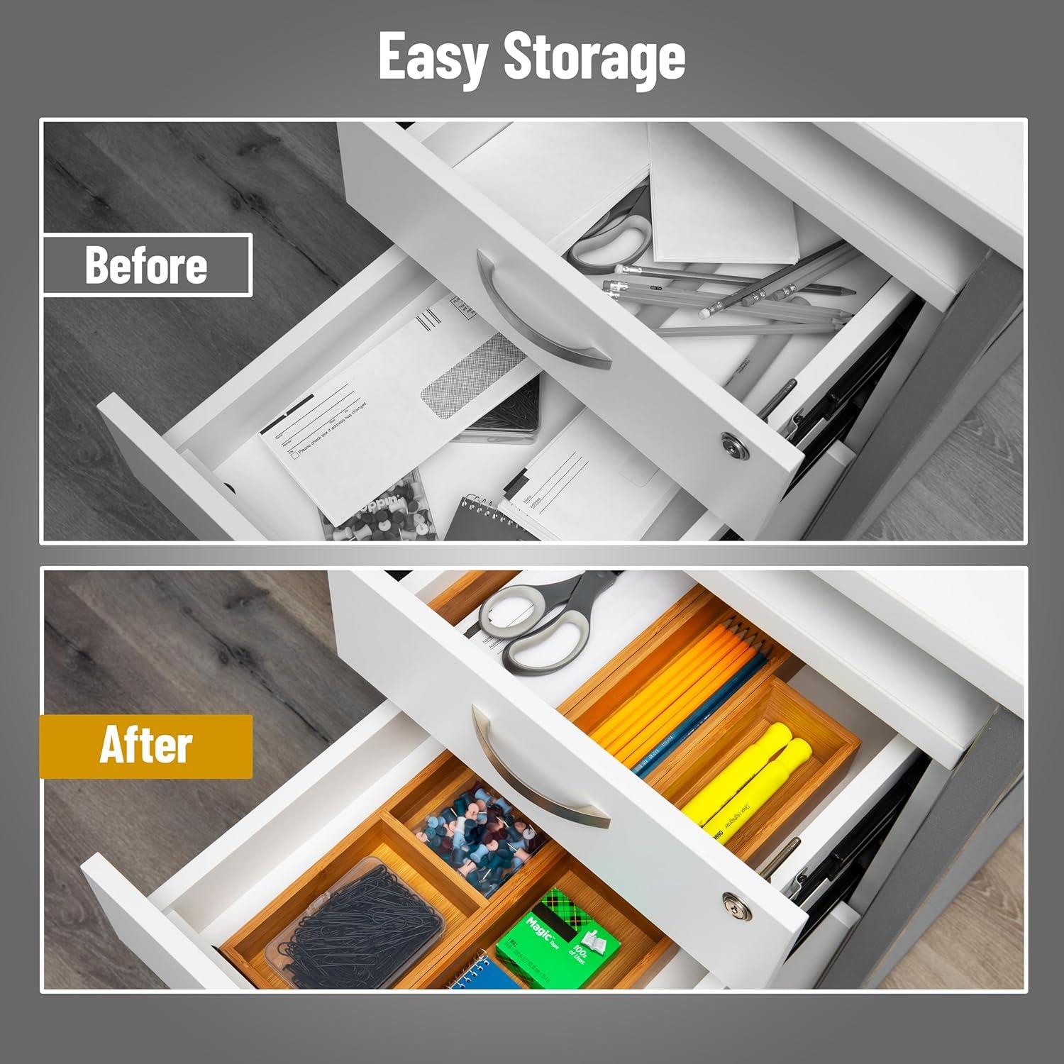 imageMind Reader 8Pc Drawer Organizer Desk Organizer Interlocking Storage Kitchen Office WhiteBrown