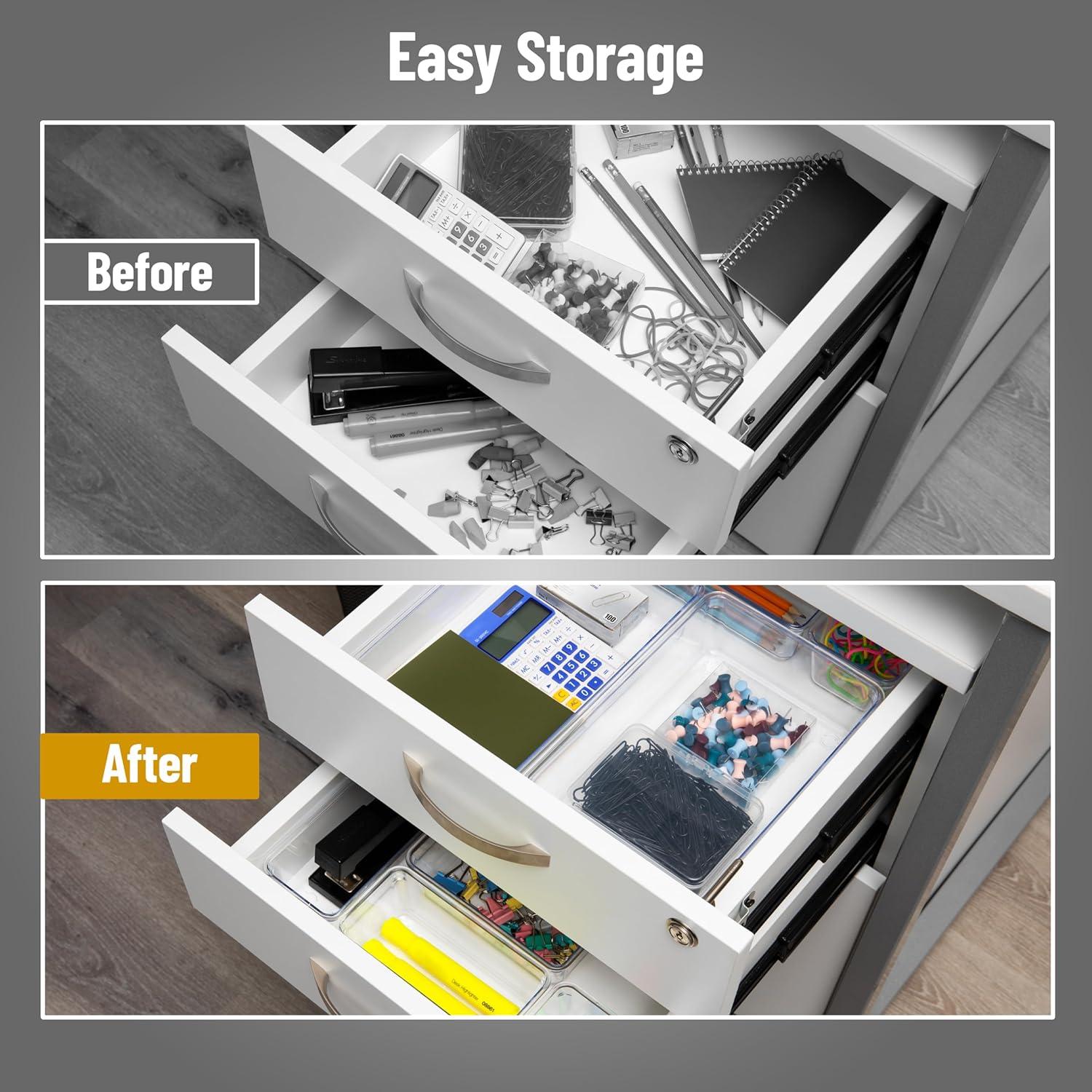imageMind Reader 8Pc Drawer Organizer Desk Organizer Interlocking Storage Kitchen Office WhiteClear