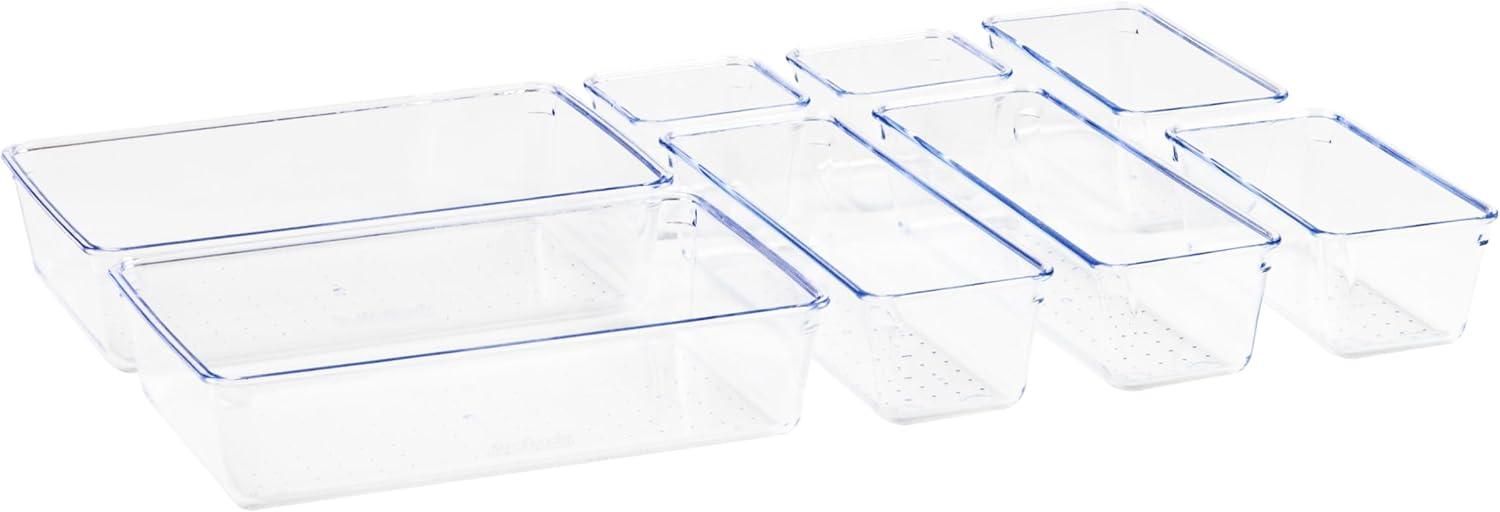 imageMind Reader 8Pc Drawer Organizer Desk Organizer Interlocking Storage Kitchen Office WhiteClear