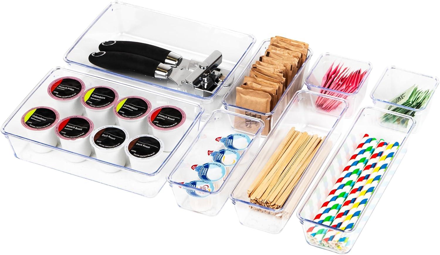 imageMind Reader 8Pc Drawer Organizer Desk Organizer Interlocking Storage Kitchen Office WhiteClear