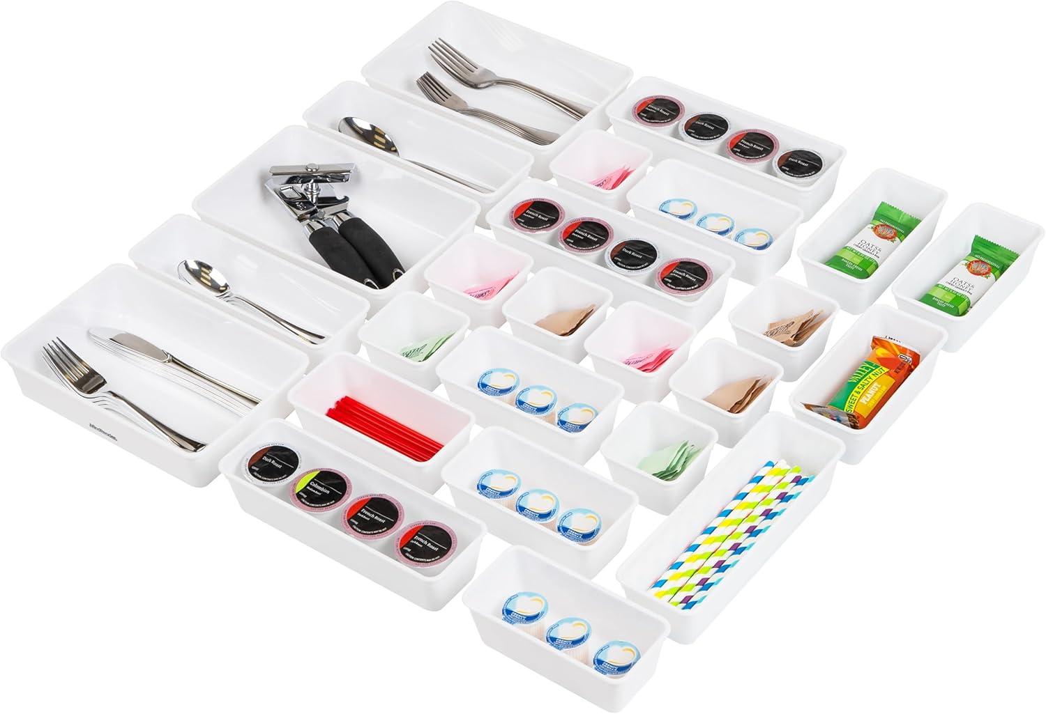 imageMind Reader 8Pc Drawer Organizer Desk Organizer Interlocking Storage Kitchen Office WhiteWhite