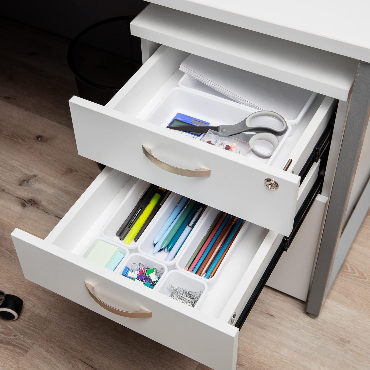 imageMind Reader 8Pc Drawer Organizer Desk Organizer Interlocking Storage Kitchen Office WhiteWhite