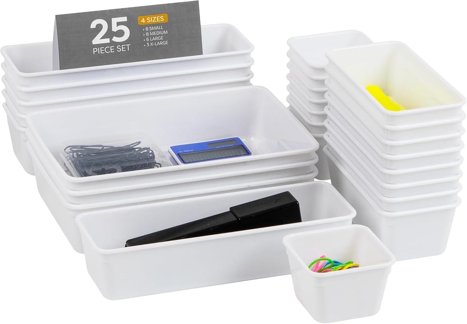 imageMind Reader 8Pc Drawer Organizer Desk Organizer Interlocking Storage Kitchen Office WhiteWhite