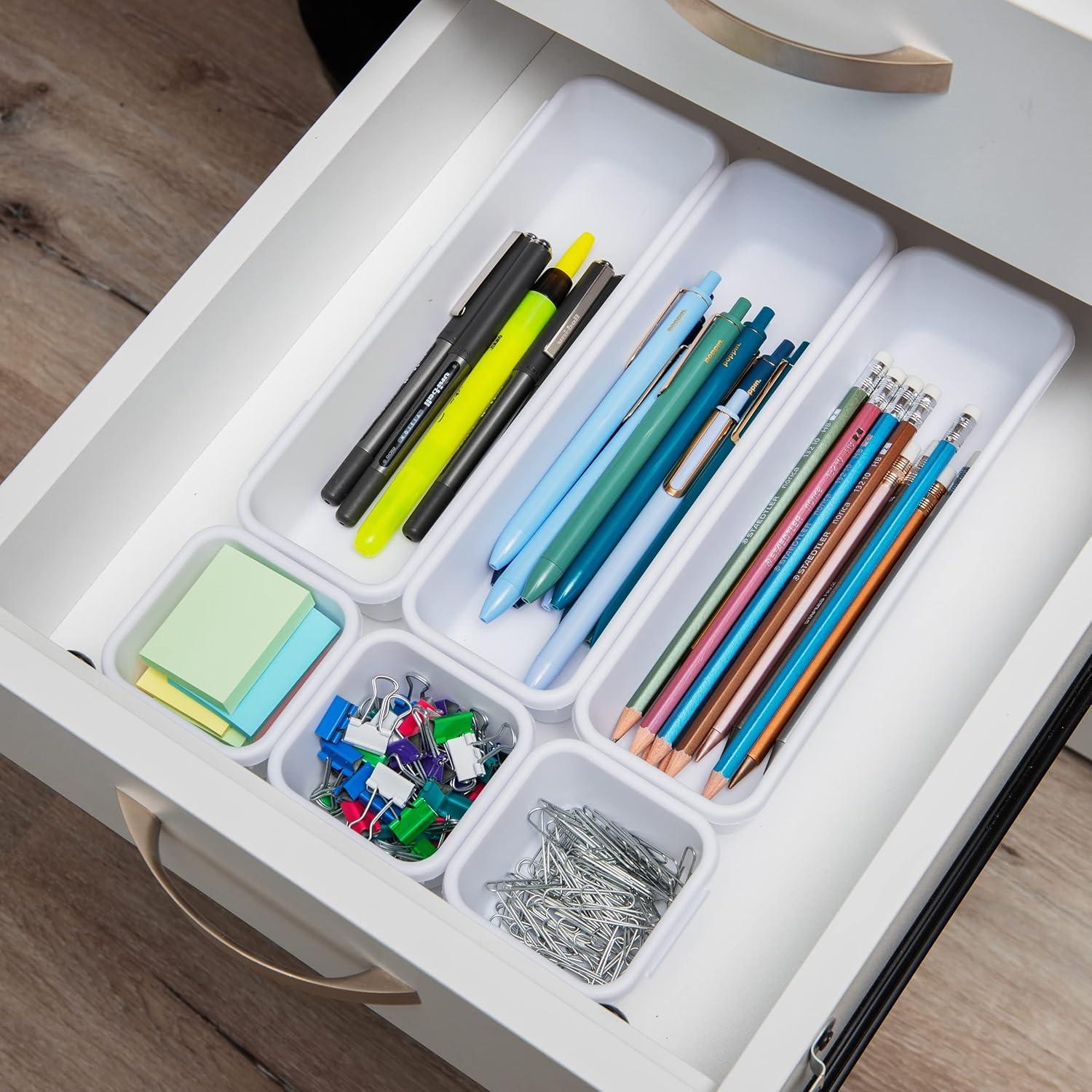 imageMind Reader 8Pc Drawer Organizer Desk Organizer Interlocking Storage Kitchen Office WhiteWhite