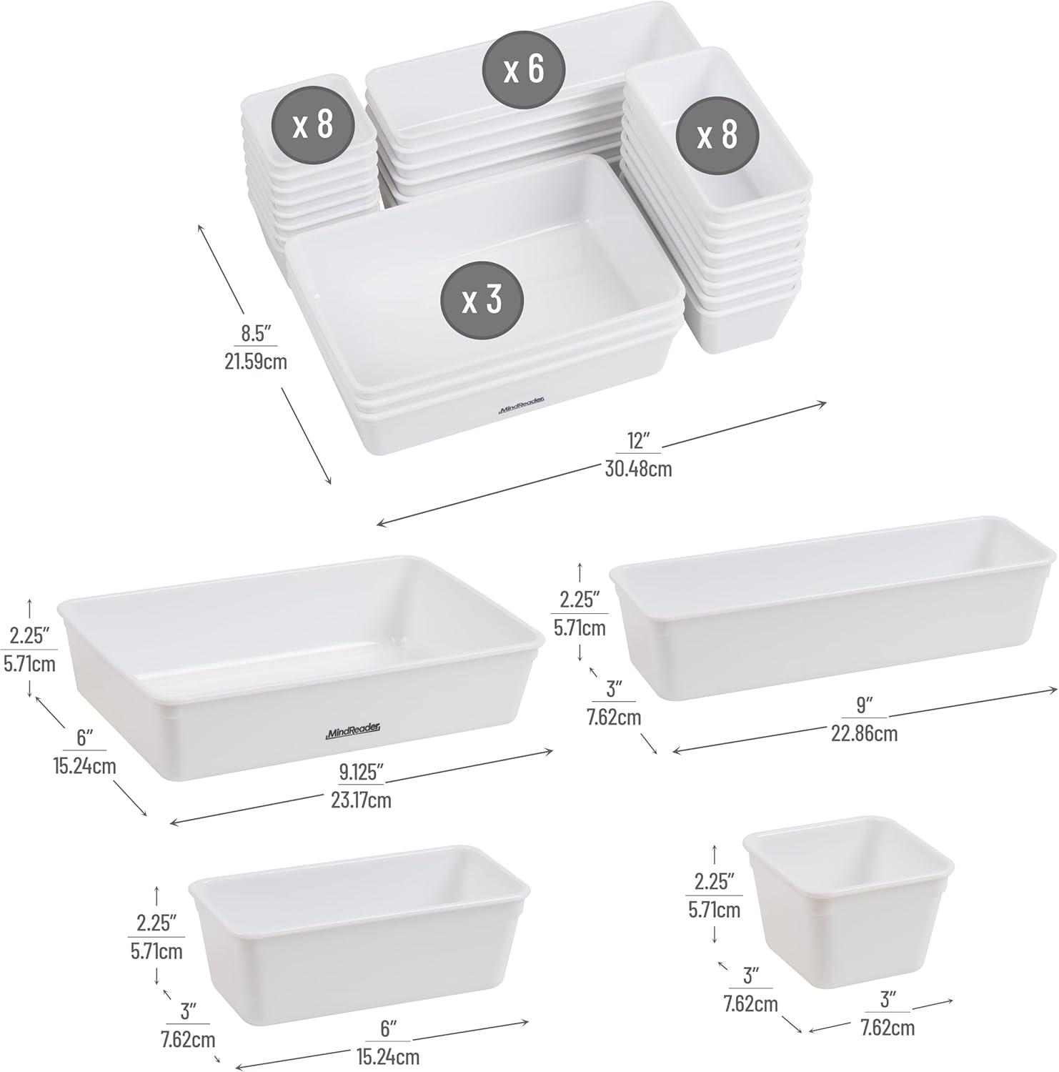 imageMind Reader 8Pc Drawer Organizer Desk Organizer Interlocking Storage Kitchen Office WhiteWhite