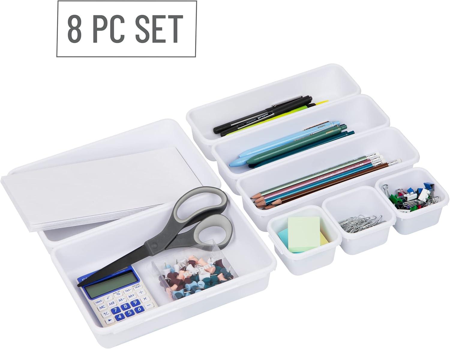 imageMind Reader 8Pc Drawer Organizer Desk Organizer Interlocking Storage Kitchen Office WhiteWhite