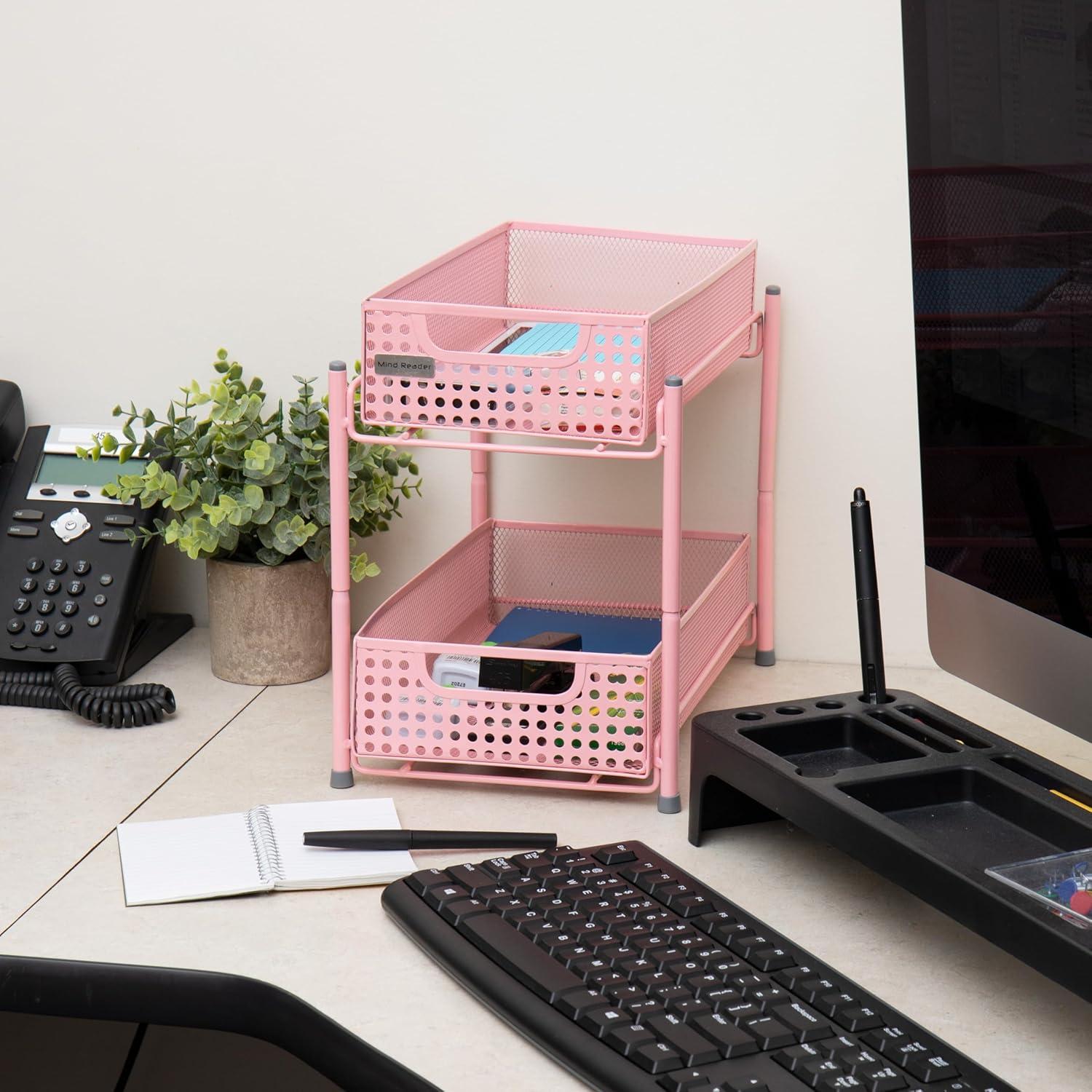 imageMind Reader Accessory Organizer Supply Storage Desktop Crafts Office Metal Mesh 8L x 125W x 1125H WhitePink