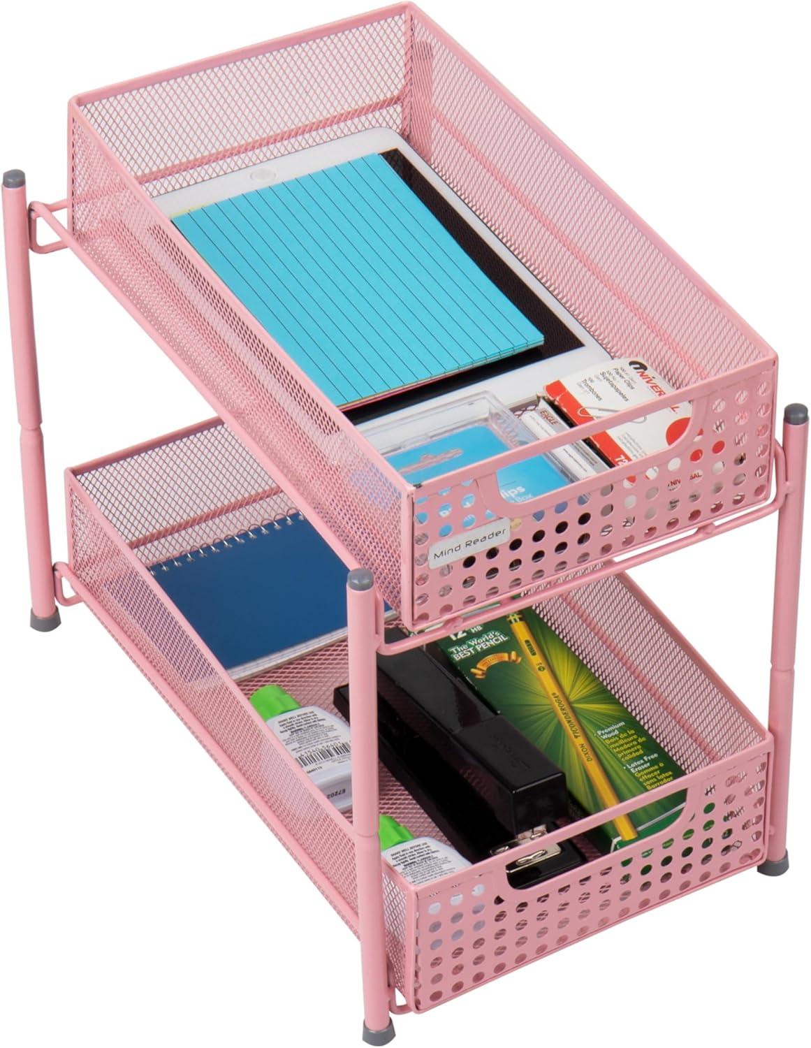 imageMind Reader Accessory Organizer Supply Storage Desktop Crafts Office Metal Mesh 8L x 125W x 1125H WhitePink