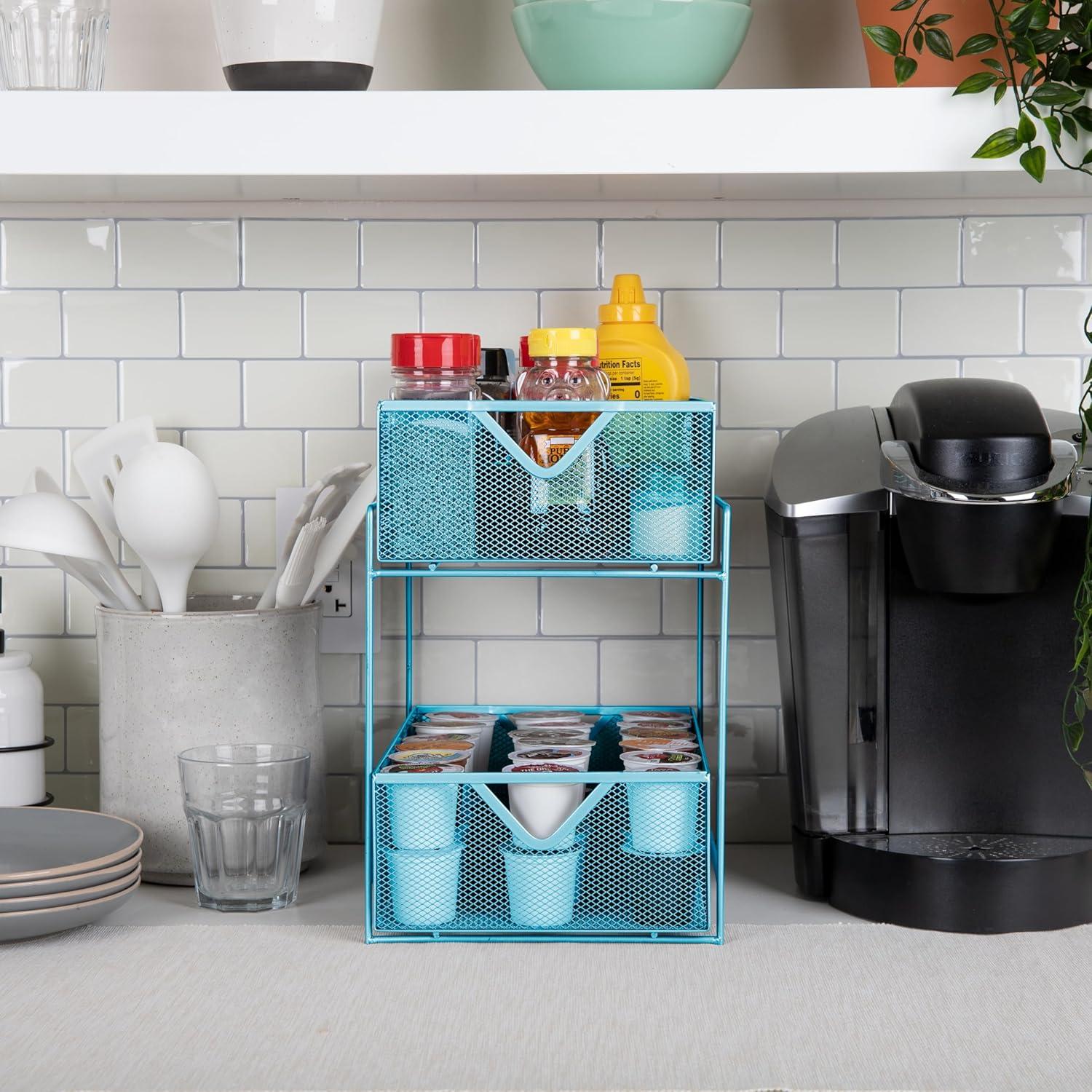 imageMind Reader Accessory Organizer Supply Storage Makeup Crafts Office Kitchen Metal Mesh 825L x 125W x 125H WhiteBlue