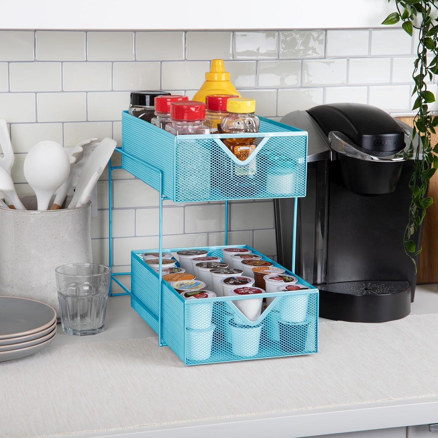 imageMind Reader Accessory Organizer Supply Storage Makeup Office Kitchen Metal Mesh 825L x 125W x 125H TurquoiseBlue