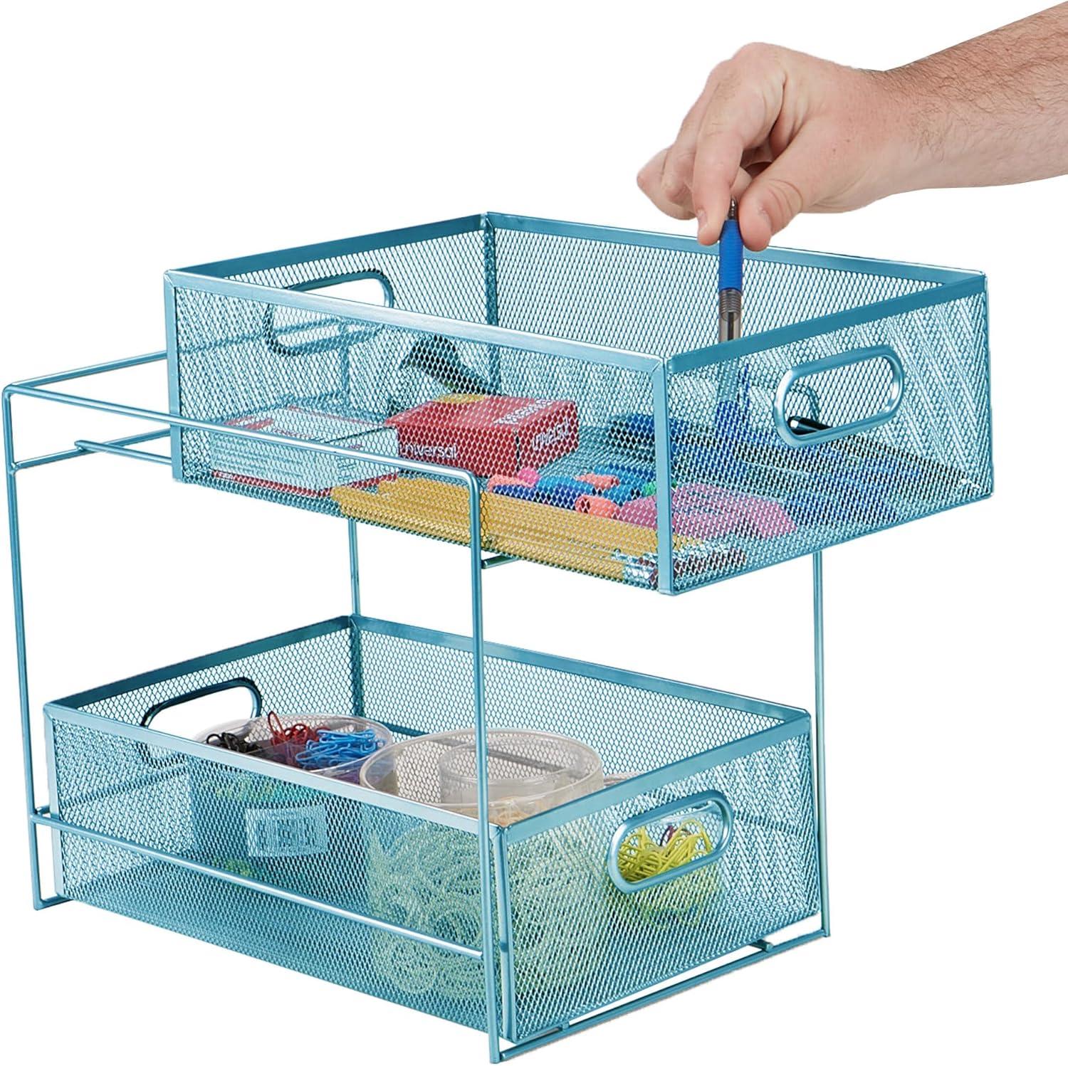 imageMind Reader Accessory Organizer Supply Storage Makeup Office Kitchen Metal Mesh 825L x 125W x 125H TurquoiseTurquoise