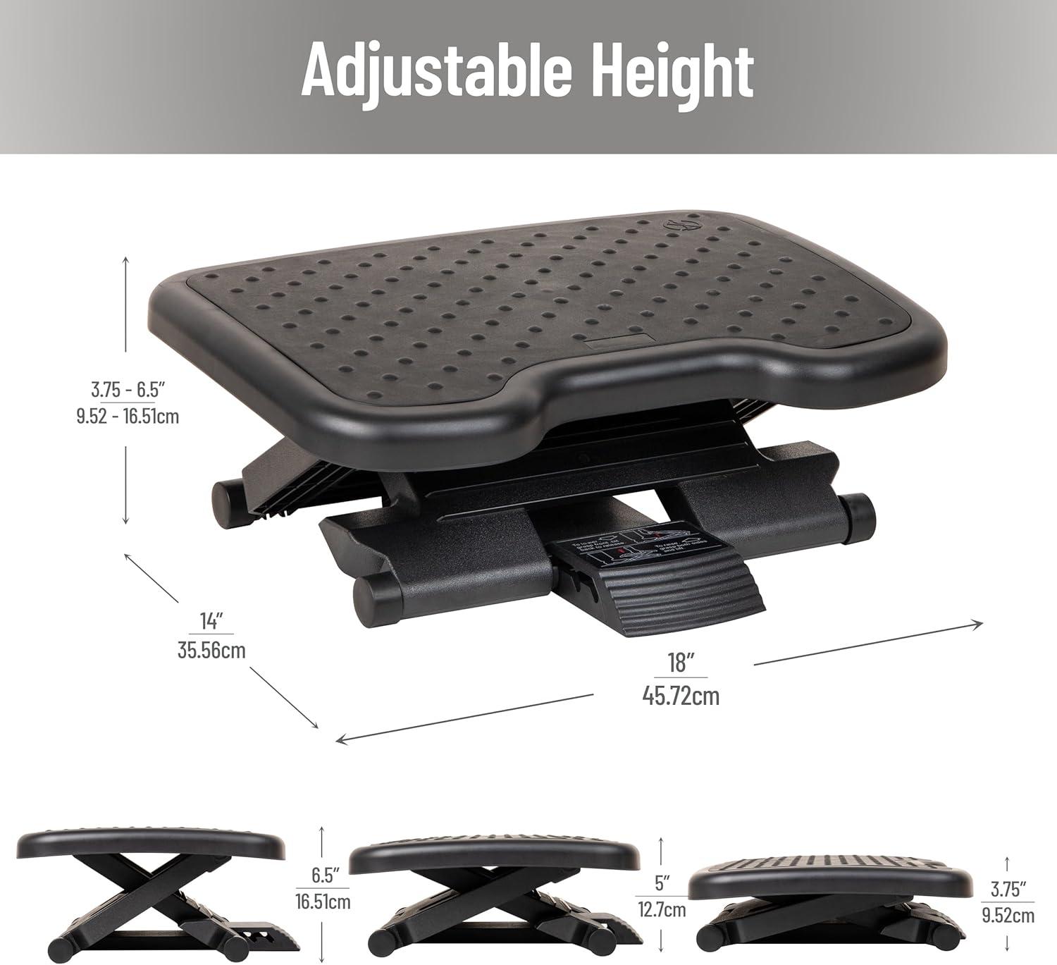imageMind Reader Adjustable Foot Rest with Elastomer Pad for Comfort and Support Ergonomic Foot Platform Height Adjustable Black