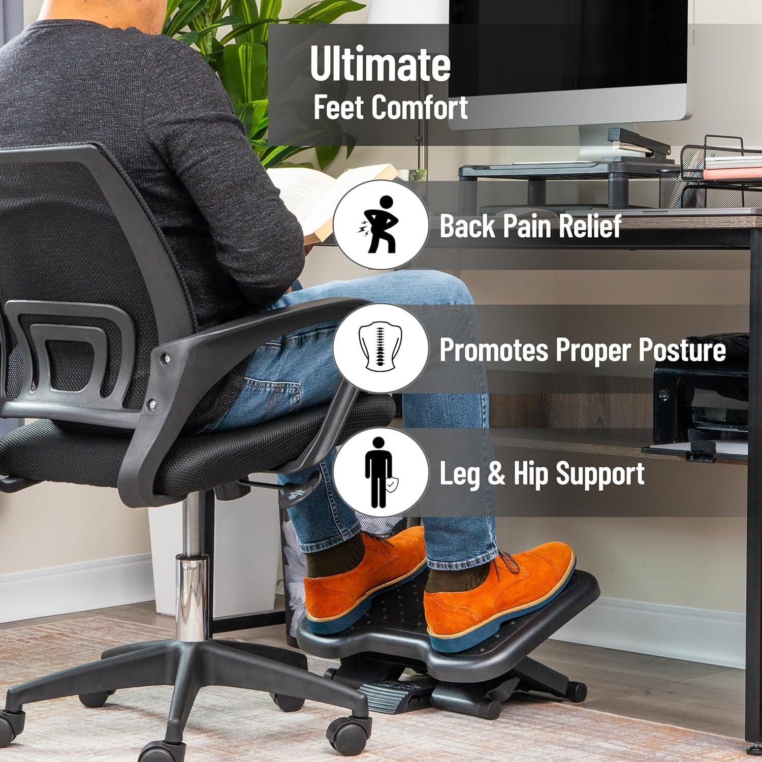 imageMind Reader Adjustable Foot Rest with Elastomer Pad for Comfort and Support Ergonomic Foot Platform Height Adjustable Black