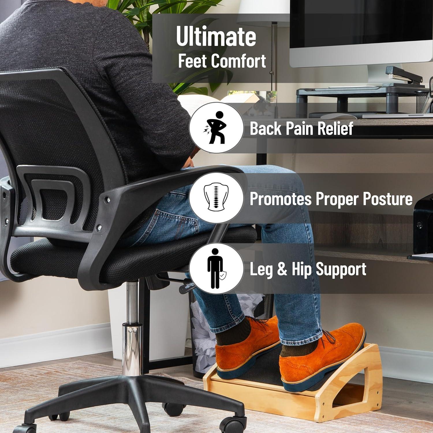 imageMind Reader Adjustable Wooden Foot Rest with AntiSlip Surface 3 Height Levels Natural Wood Brown
