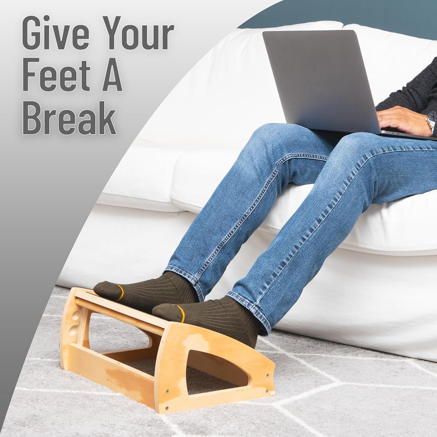 imageMind Reader Adjustable Wooden Foot Rest with AntiSlip Surface 3 Height Levels Natural Wood Brown