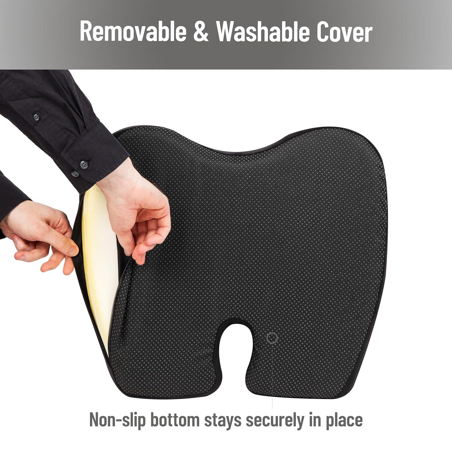imageMind Reader AirCloud Memory Foam Seat Cushion Ergonomic Support for Lower Back Coccyx and Hip Pain Relief Promotes Better Posture Washable Cover BlackBlack