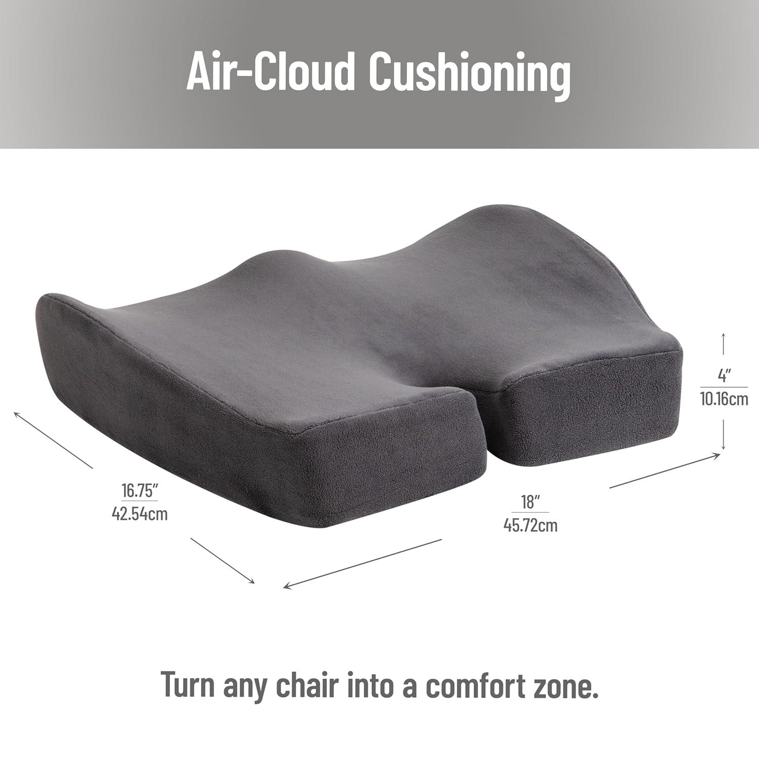 imageMind Reader AirCloud Memory Foam Seat Cushion Ergonomic Support for Lower Back Coccyx and Hip Pain Relief Promotes Better Posture Washable Cover BlackGrey