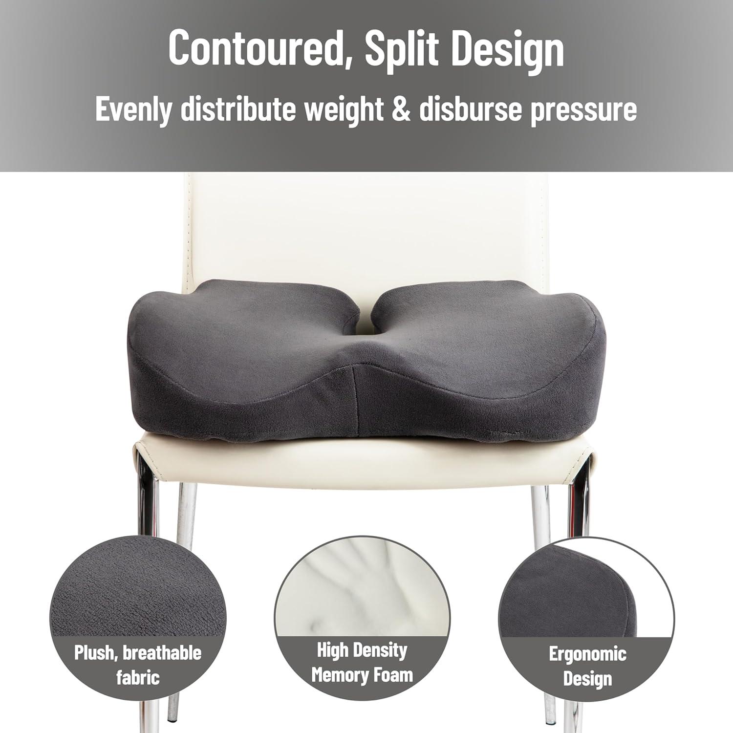 imageMind Reader AirCloud Memory Foam Seat Cushion Ergonomic Support for Lower Back Coccyx and Hip Pain Relief Promotes Better Posture Washable Cover BlackGrey
