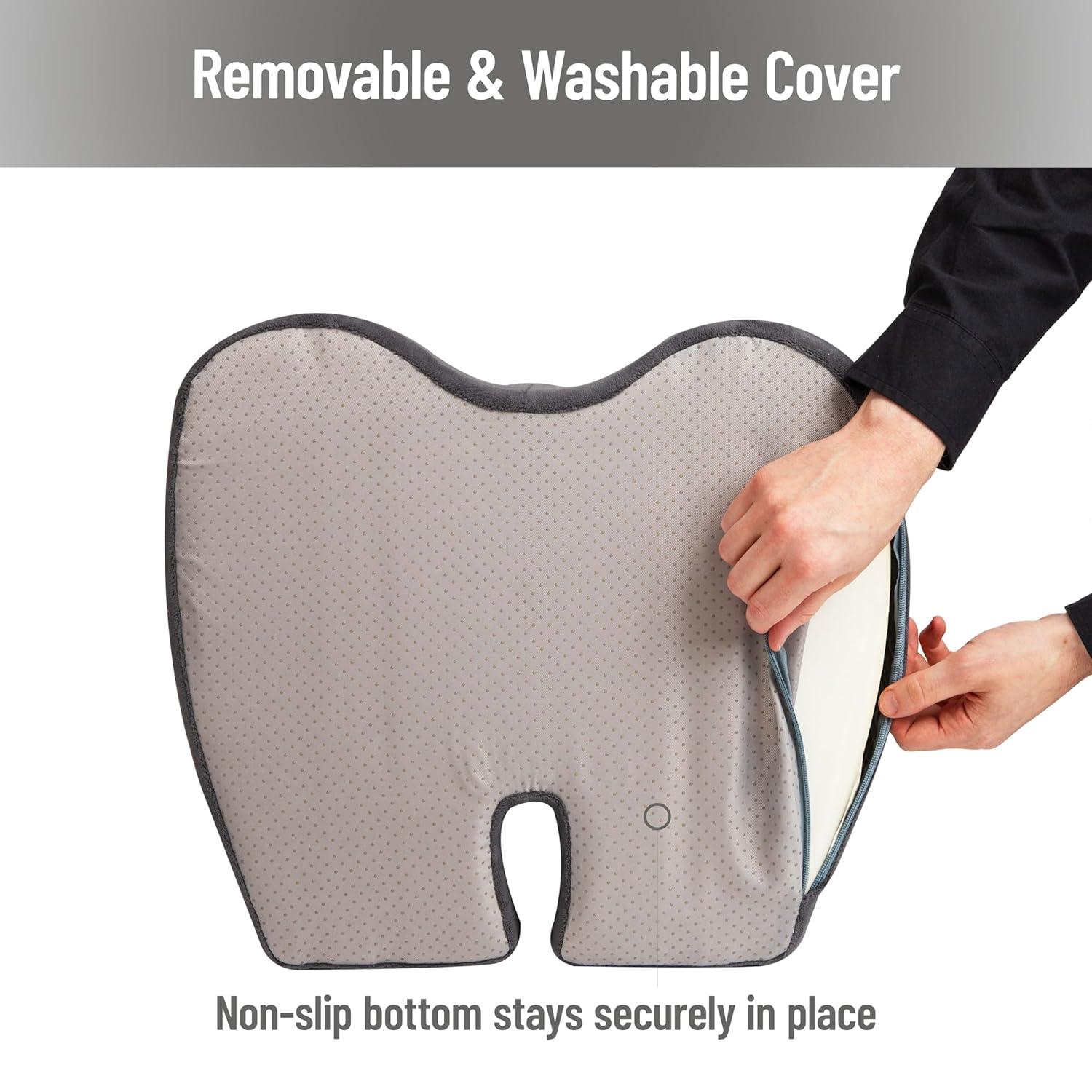 imageMind Reader AirCloud Memory Foam Seat Cushion Ergonomic Support for Lower Back Coccyx and Hip Pain Relief Promotes Better Posture Washable Cover BlackGrey