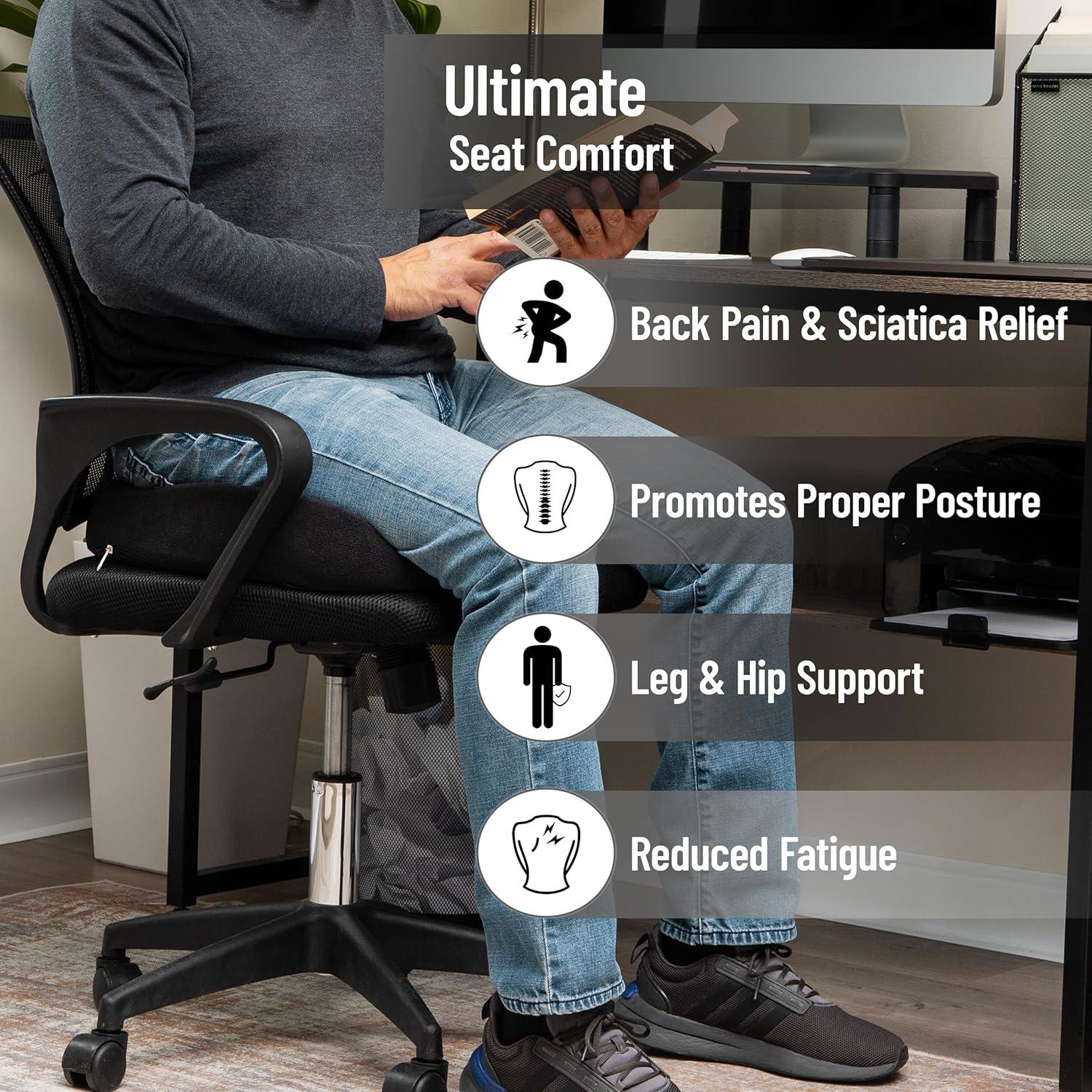 imageMind Reader AirCloud Memory Foam Seat Cushion Ergonomic Support for Lower Back Coccyx and Hip Pain Relief Promotes Better Posture Washable Cover BlackBlack