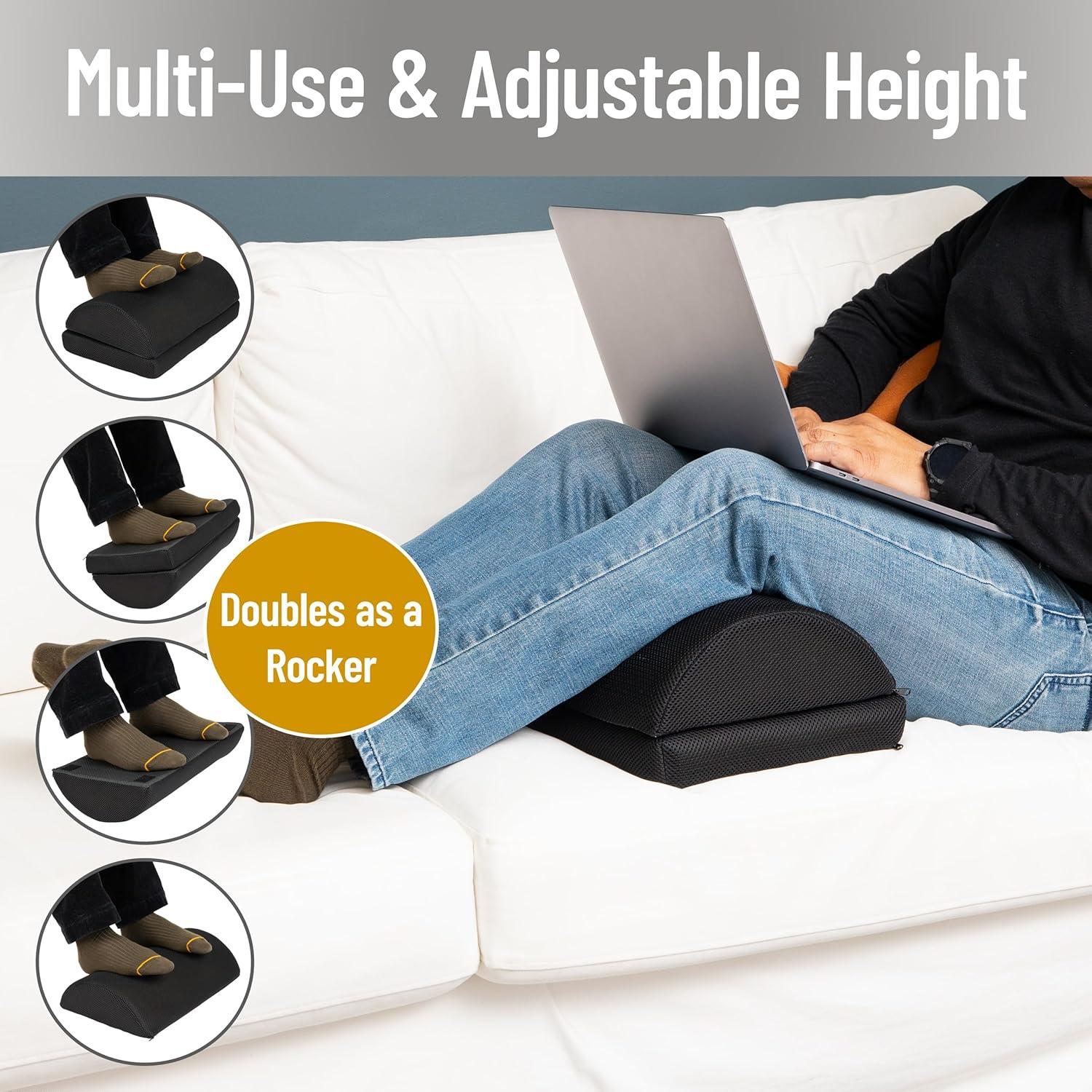 imageMind Reader AirCloud Memory Foam Under Desk Footrest Ergonomic Support for Back Hip Legs Knees amp Feet Adjustable Height Memory Foam BlackBlack