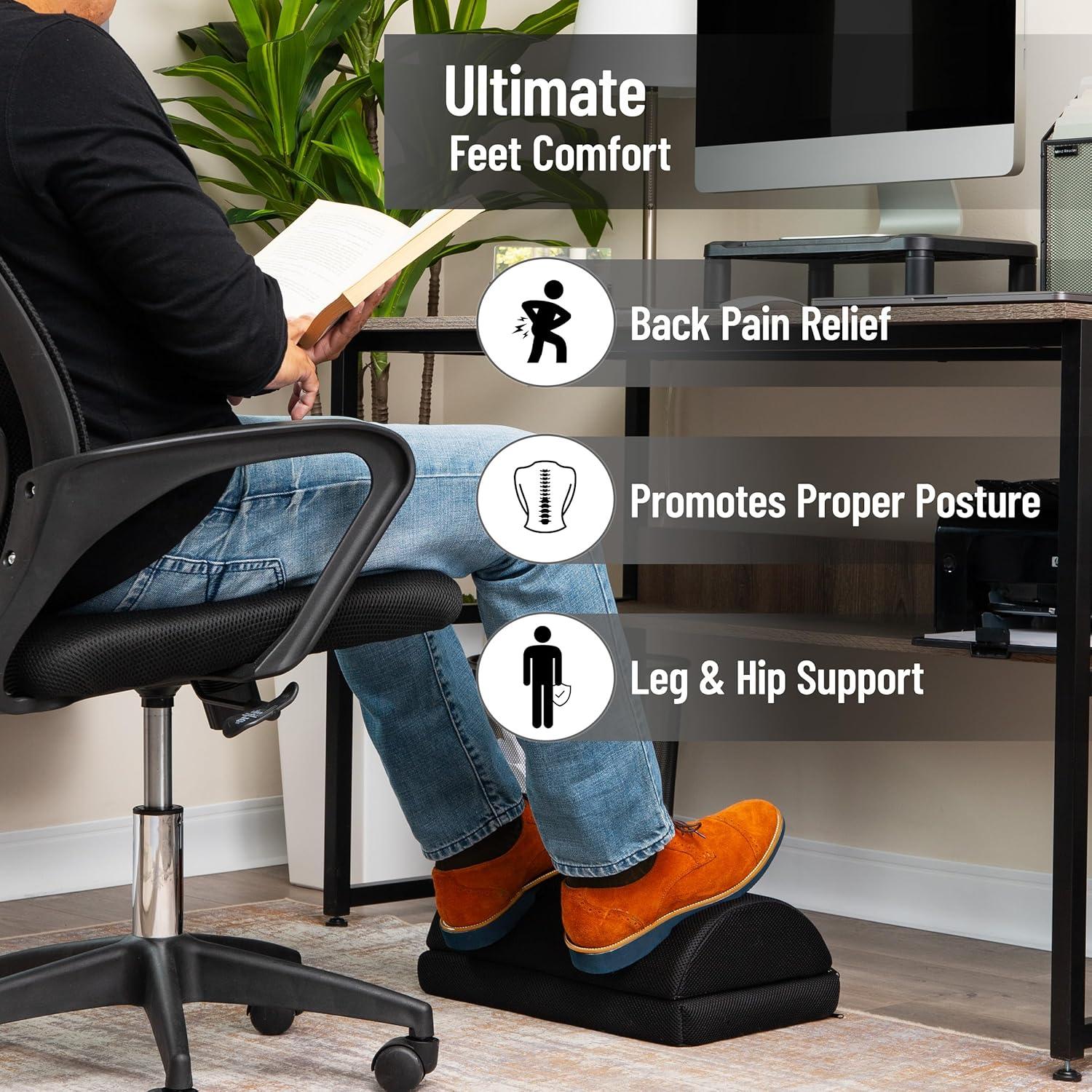imageMind Reader AirCloud Memory Foam Under Desk Footrest Ergonomic Support for Back Hip Legs Knees amp Feet Adjustable Height Memory Foam BlackBlack