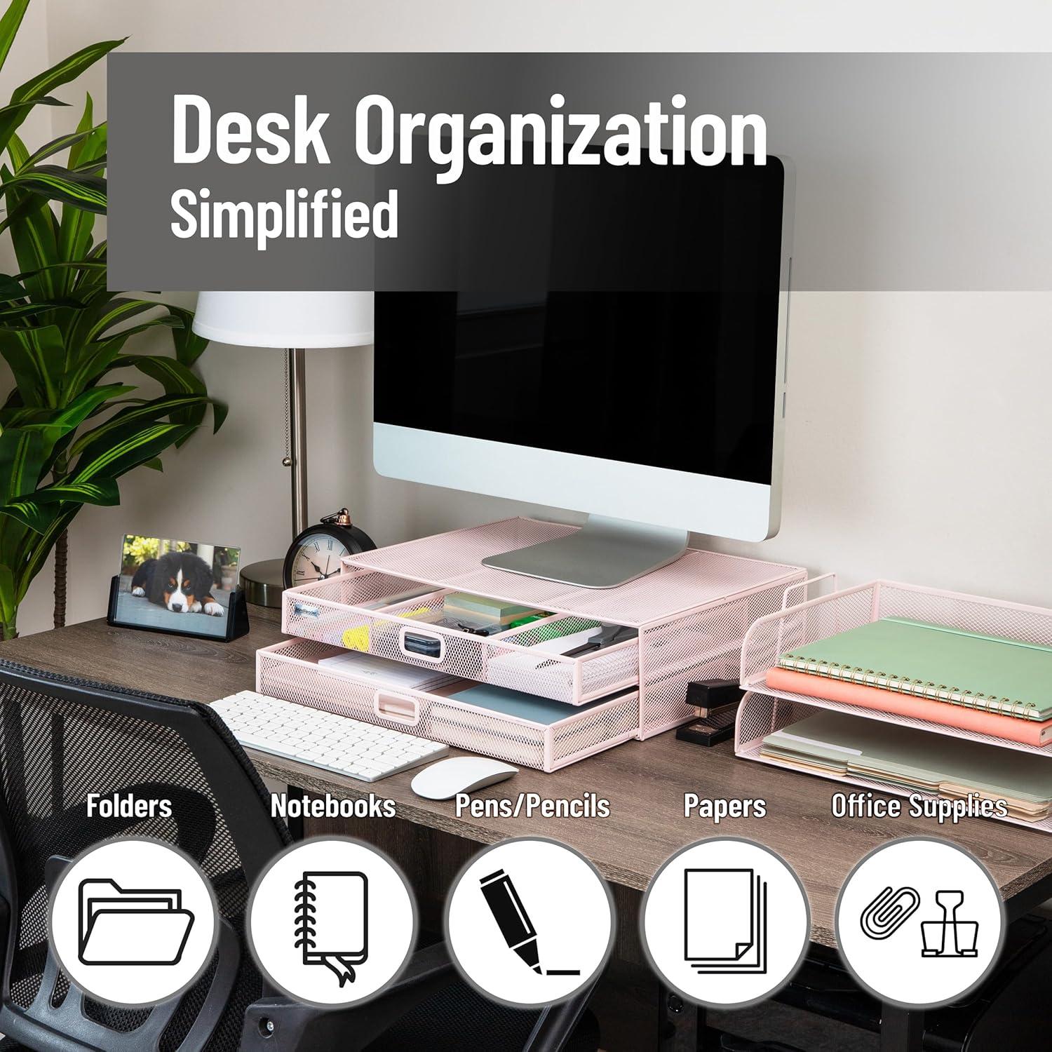imageMind Reader Back to School All in One Bundle for College and Office Monitor Stand with 25 Pc Supplies included Storage Metal 1575L x 1175W x 45H BlackPink
