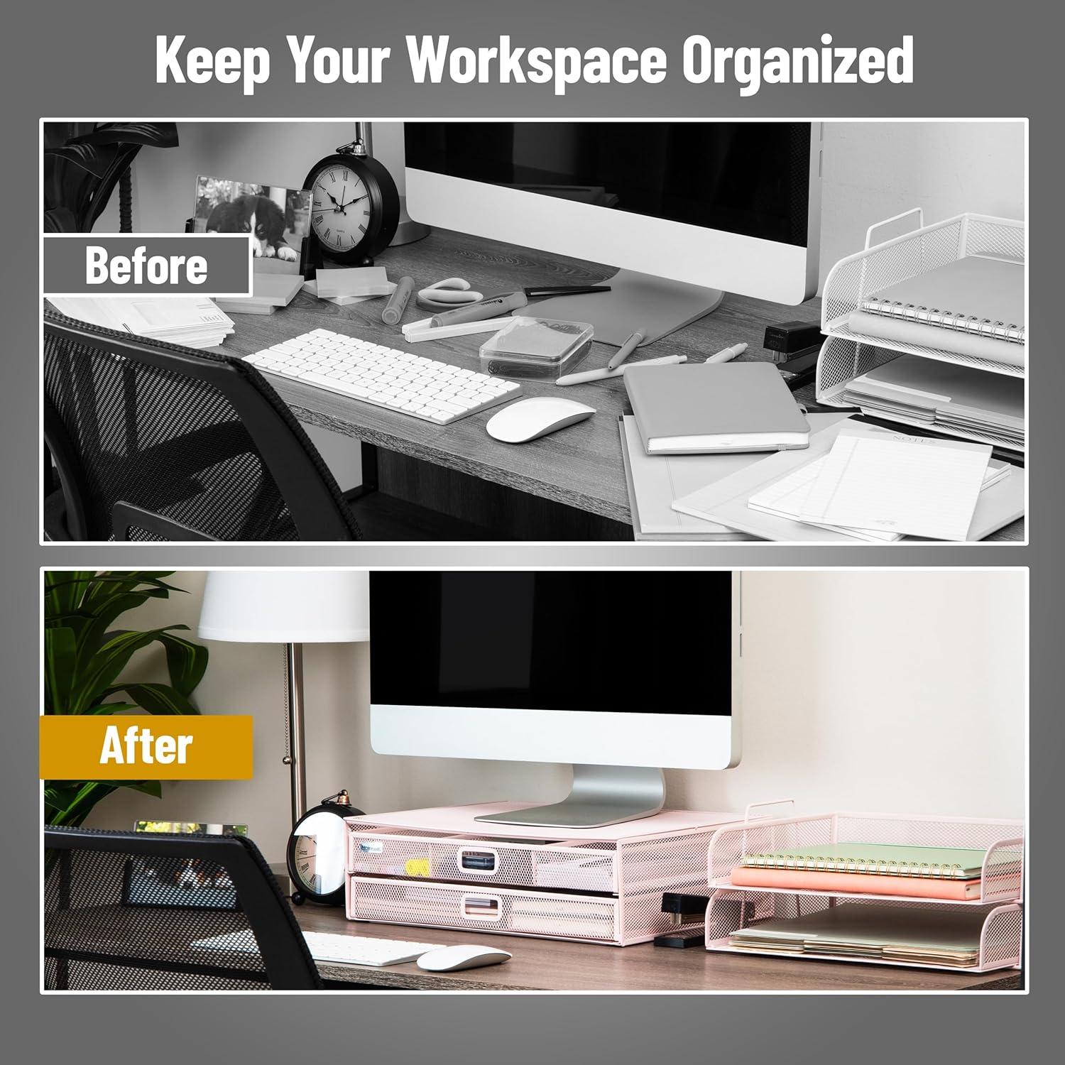 imageMind Reader Back to School All in One Bundle for College and Office Monitor Stand with 25 Pc Supplies included Storage Metal 1575L x 1175W x 45H BlackPink
