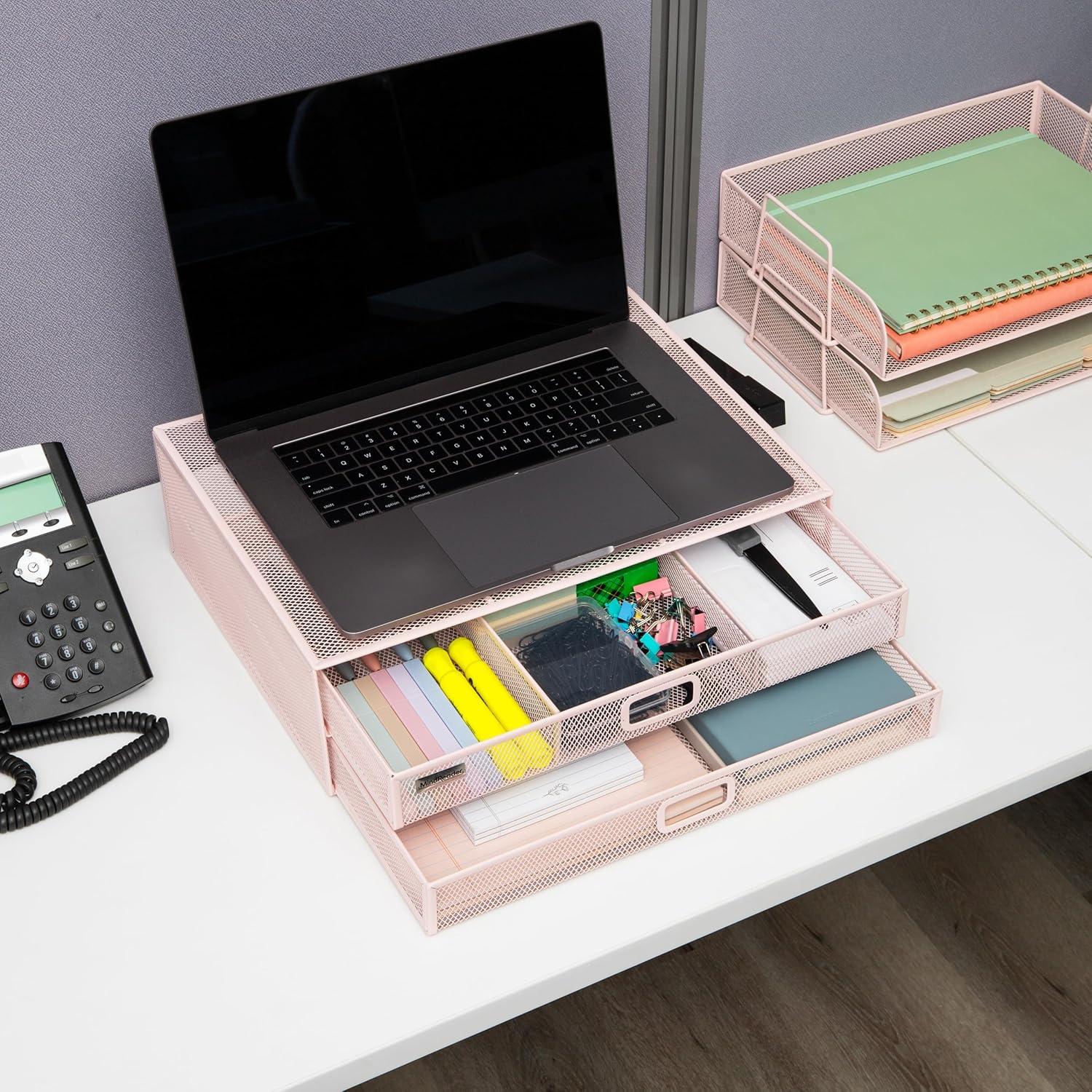 imageMind Reader Back to School All in One Bundle for College and Office Monitor Stand with 25 Pc Supplies included Storage Metal 1575L x 1175W x 45H BlackPink