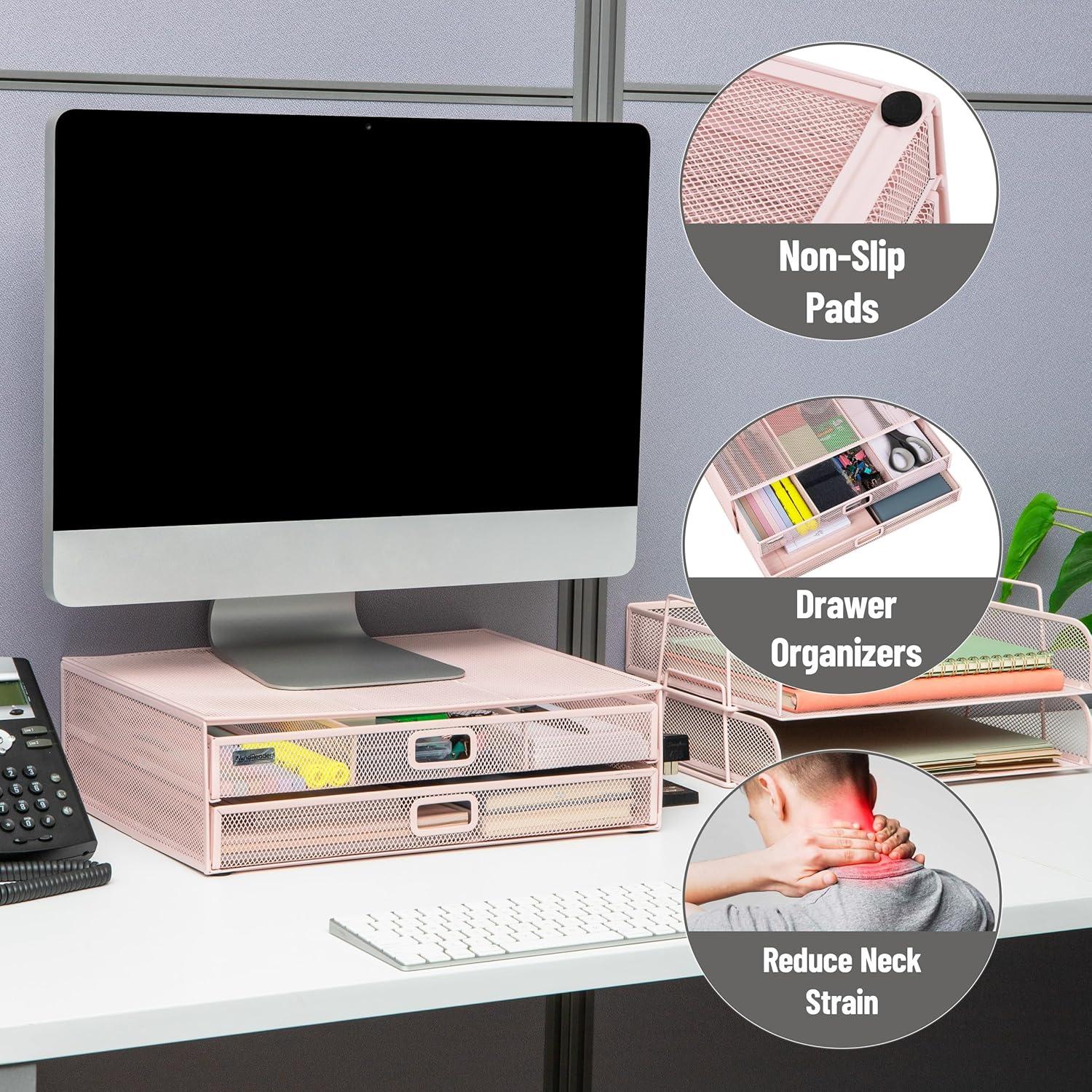imageMind Reader Back to School All in One Bundle for College and Office Monitor Stand with 25 Pc Supplies included Storage Metal 1575L x 1175W x 45H BlackPink