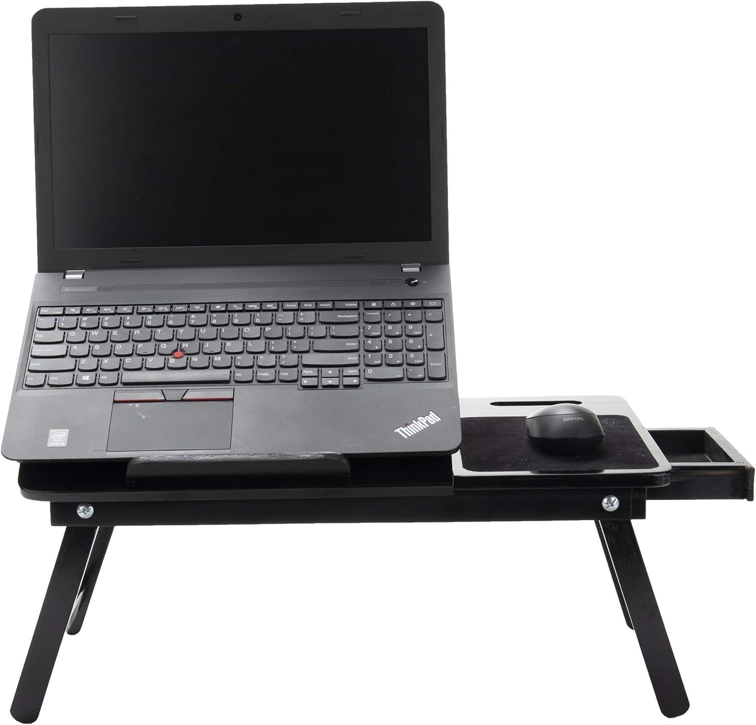 imageMind Reader Bamboo Bed Tray Adjustable Lap Desk Breakfast Table with Foldable Legs MultiFunction Tilting Sections Black