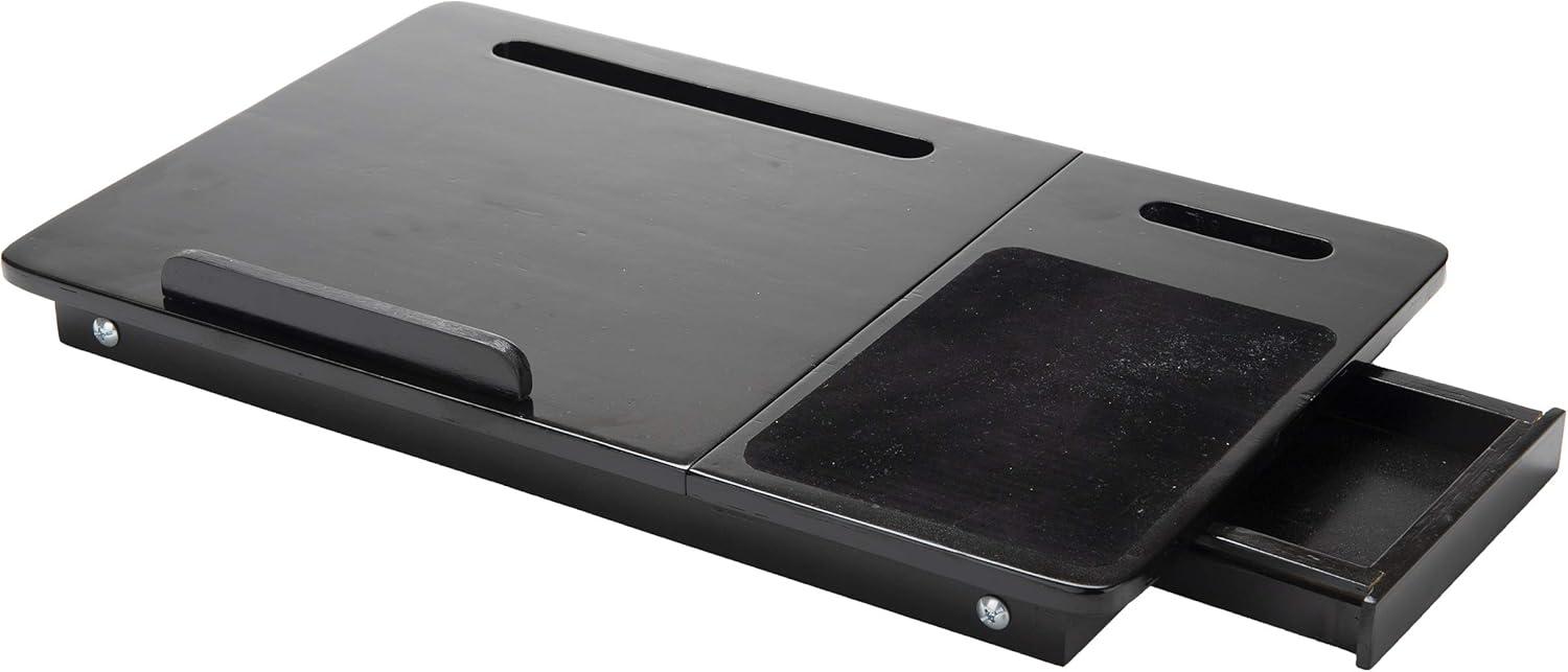 imageMind Reader Bamboo Bed Tray Adjustable Lap Desk Breakfast Table with Foldable Legs MultiFunction Tilting Sections Black