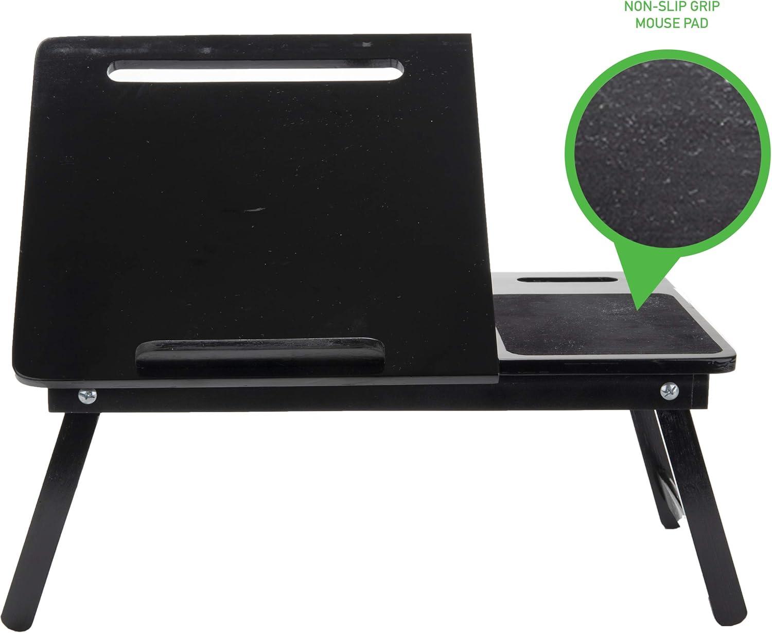 imageMind Reader Bamboo Bed Tray Adjustable Lap Desk Breakfast Table with Foldable Legs MultiFunction Tilting Sections Black