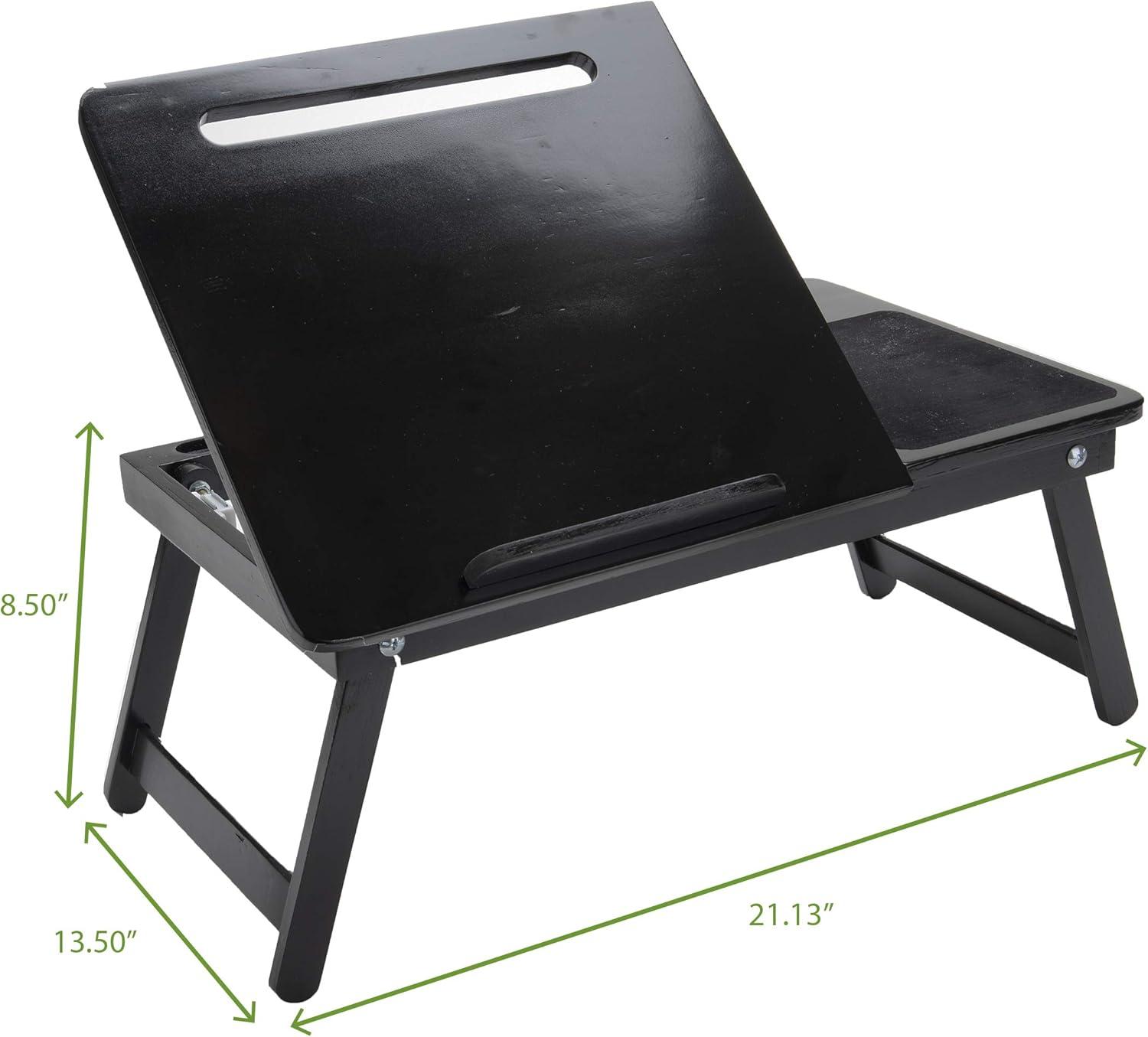 imageMind Reader Bamboo Bed Tray Adjustable Lap Desk Breakfast Table with Foldable Legs MultiFunction Tilting Sections Black