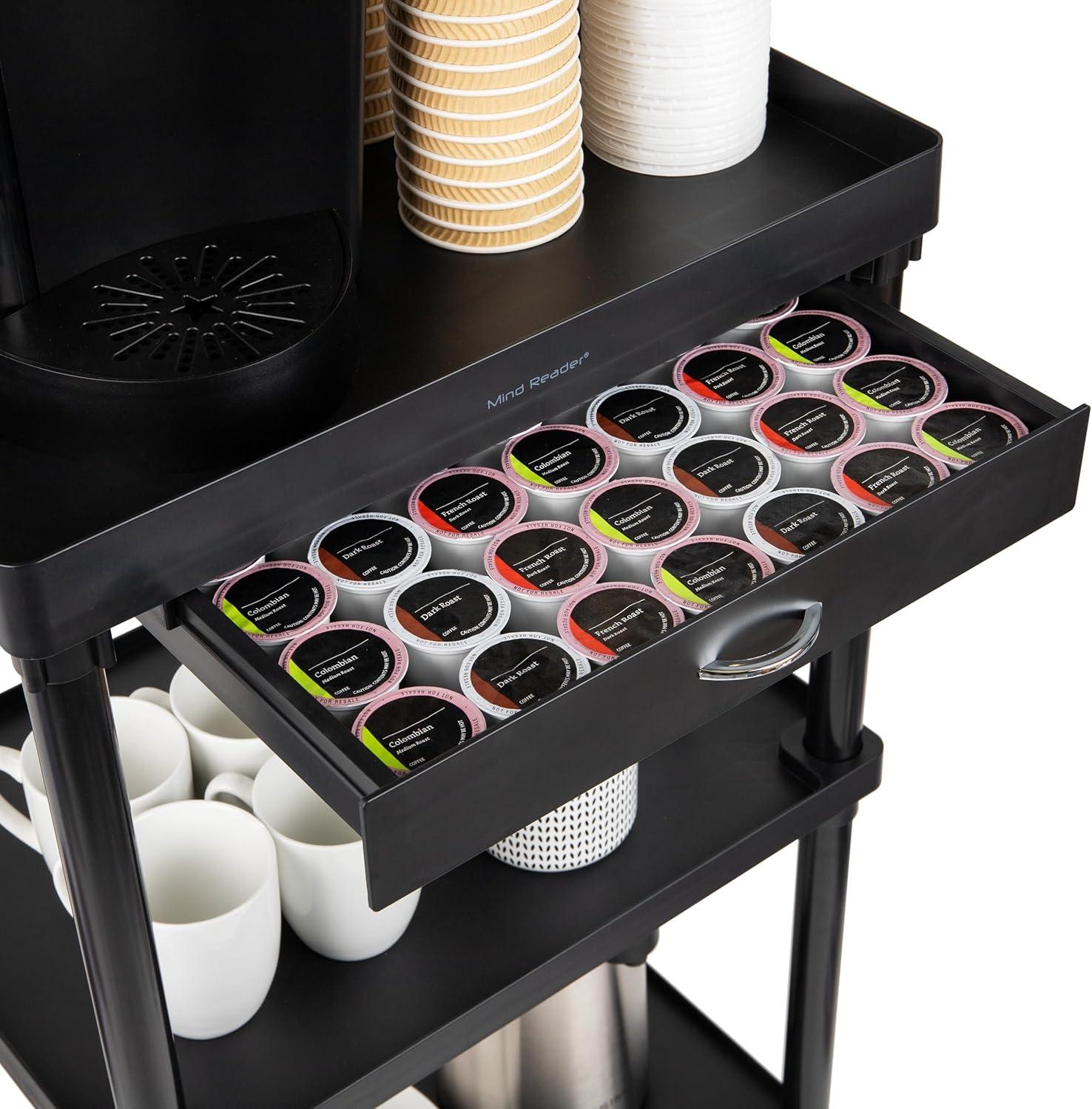 imageMind Reader Bar Cart Rolling Utility Cart 3Tier Coffee Cart Bathroom Kitchen Plastic 20L x 15W x 345H BlackBlack