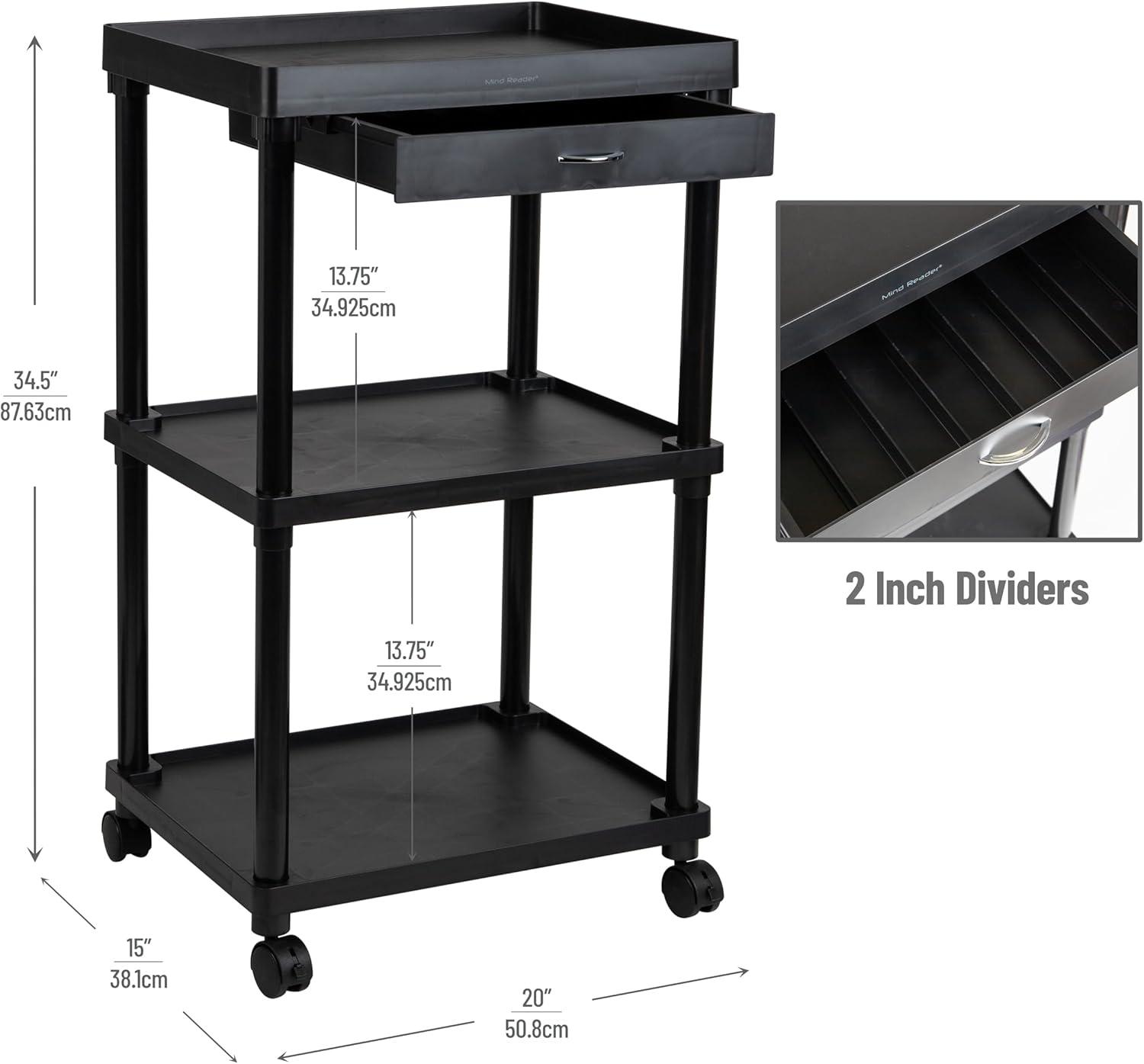 imageMind Reader Bar Cart Rolling Utility Cart 3Tier Coffee Cart Bathroom Kitchen Plastic 20L x 15W x 345H BlackBlack
