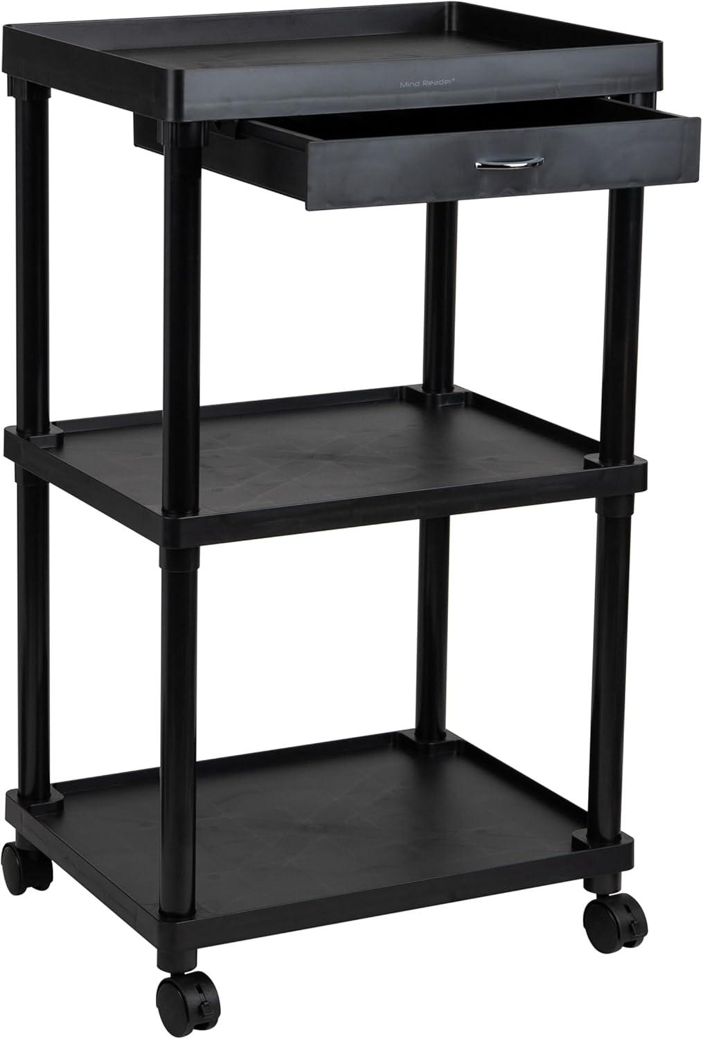 imageMind Reader Bar Cart Rolling Utility Cart 3Tier Coffee Cart Bathroom Kitchen Plastic 20L x 15W x 345H BlackBlack