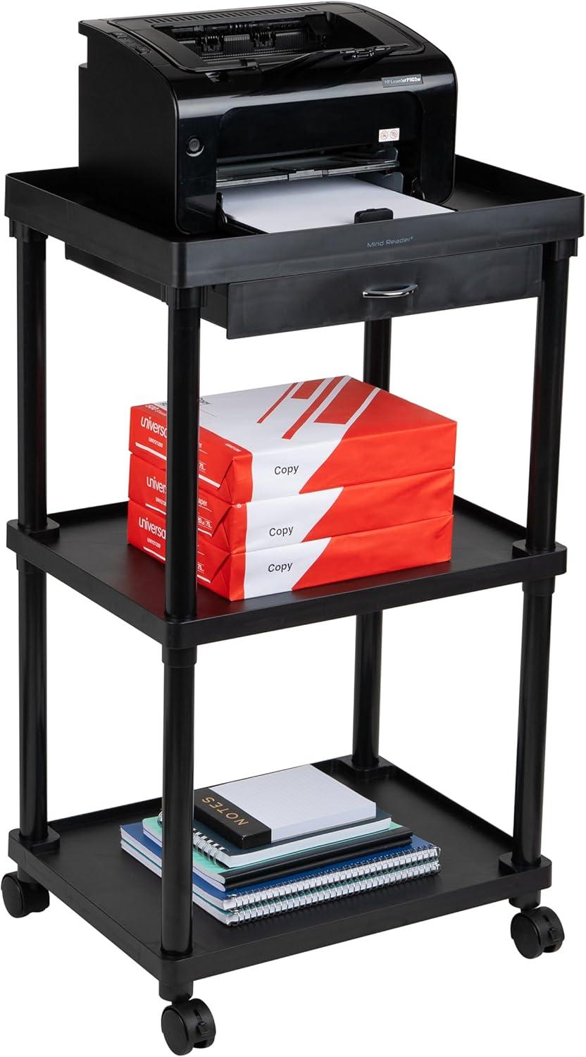 imageMind Reader Bar Cart Rolling Utility Cart 3Tier Coffee Cart Bathroom Kitchen Plastic 20L x 15W x 345H BlackBlack