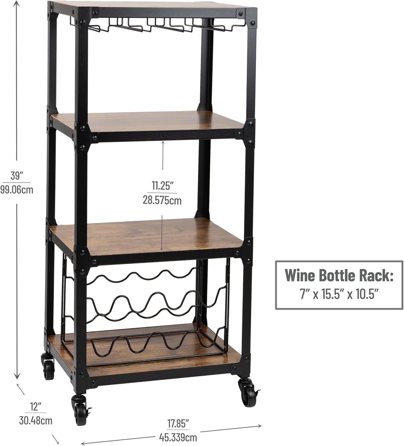 imageMind Reader Bar Cart Wine Rack Kitchen Storage Rolling Utility Cart Storage Wood Metal 1785L x 12W x 39H Brown