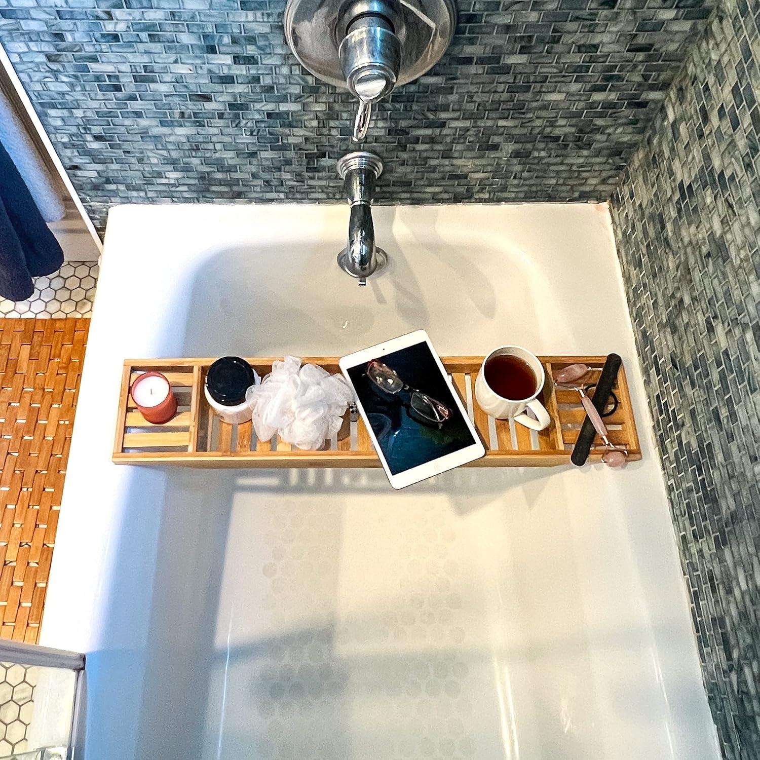 imageMind Reader Bathtub Tray Shower Organizer Bathroom Accessory Rayon from Bamboo 275 L x 575 W x 175 H Set of 2 Brown