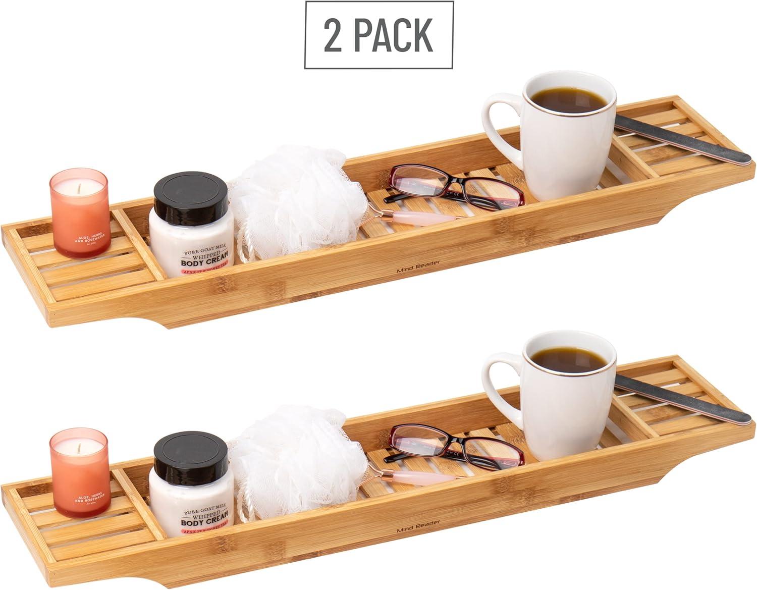 imageMind Reader Bathtub Tray Shower Organizer Bathroom Accessory Rayon from Bamboo 275 L x 575 W x 175 H Set of 2 Brown